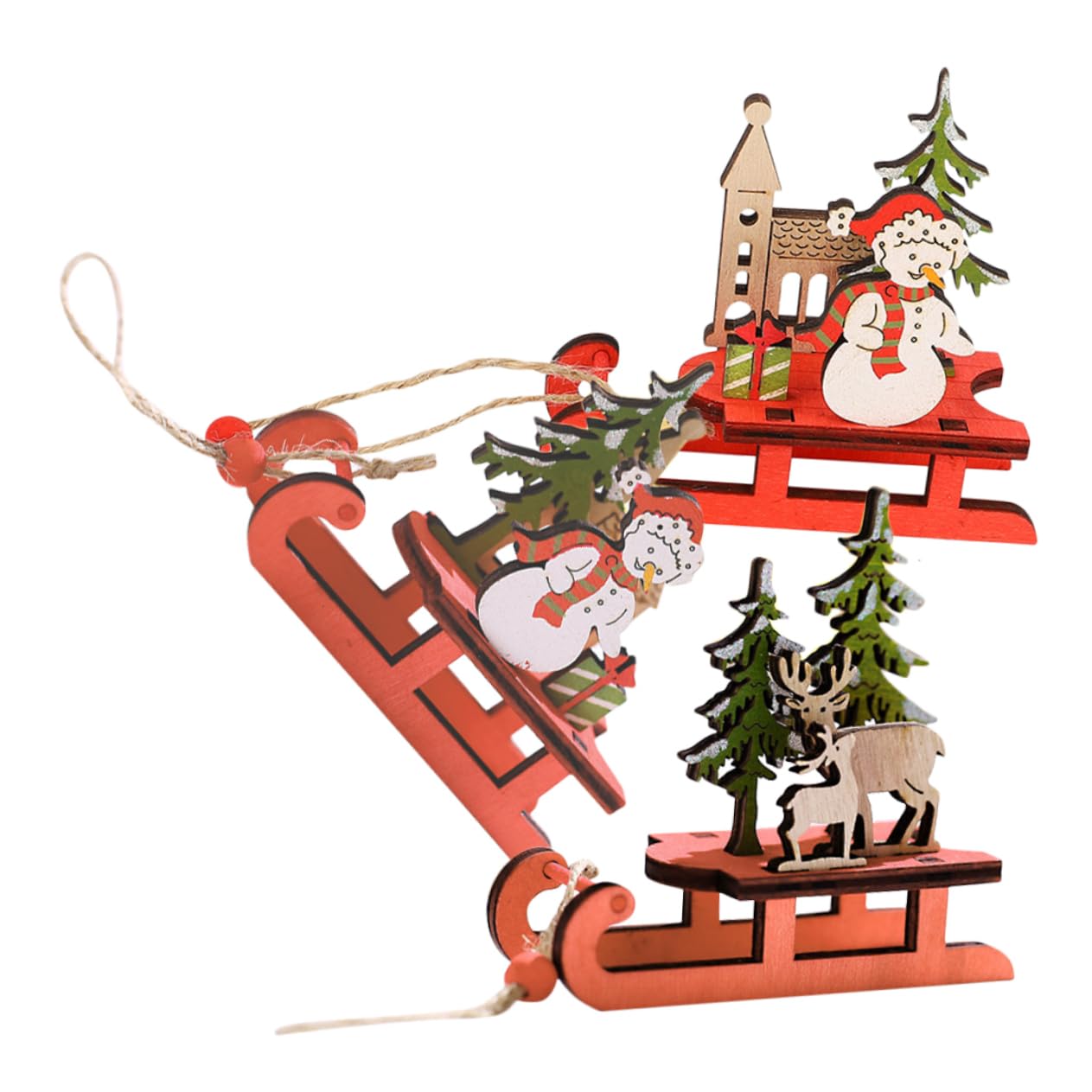 Cabilock 4 Sätze Weihnachtsbaum Holzschlitten Dekoration Vintage Holz Anhänger Für Festliche Wanddekoration Schneemänner Rentier Für Home Party Deko 3 Stück * 4