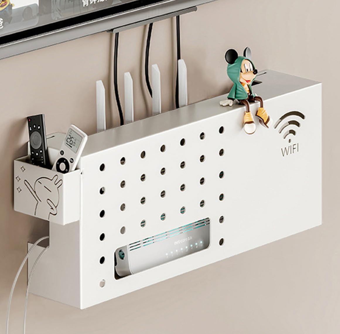 Cache Box, Boîte de Rangement pour Routeur WiFi, Support Mural, Cache Box Internet, pour TV, Étagère Murale de Rangement pour Gestion des Câbles pour Décoration Murale(White)