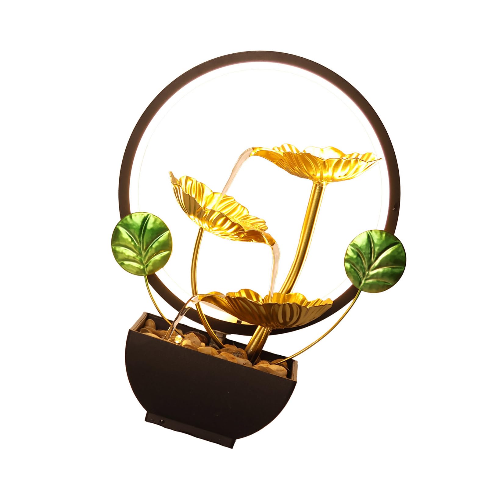 Fuente de cascada para interiores de 3 niveles con luz LED y piedras para calmar la decoración del hogar y la oficina, regalo de Año Nuevo, fuente pequeña para interiores