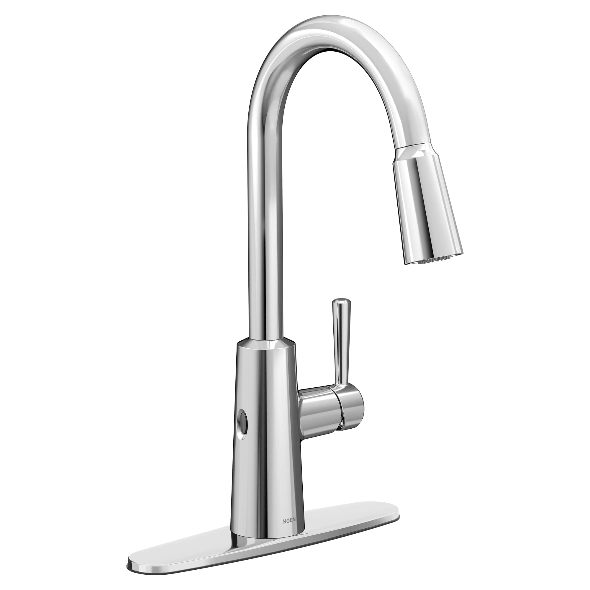 Moen7402EW Riley Single Handle Chrome High Arc Pull Down Kitchen Faucet with Motionsense Wave, Power Clean Spray Technology, and Reflex System, Sensor, Modern, Aa Batteries