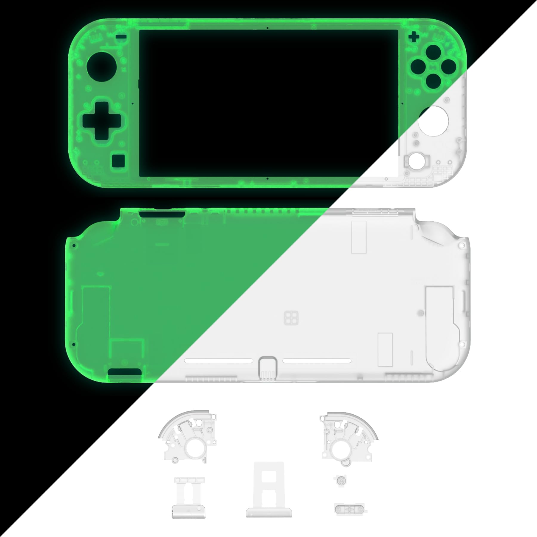 eXtremeRate Cover Scocca Custodia Pulsanti Tasti ABXY DIY Ricambio per Nintendo Switch Lite con Protezione Schermo Pellicola Vetro Temperato(NON Include Console)-Trasparente Illuminare