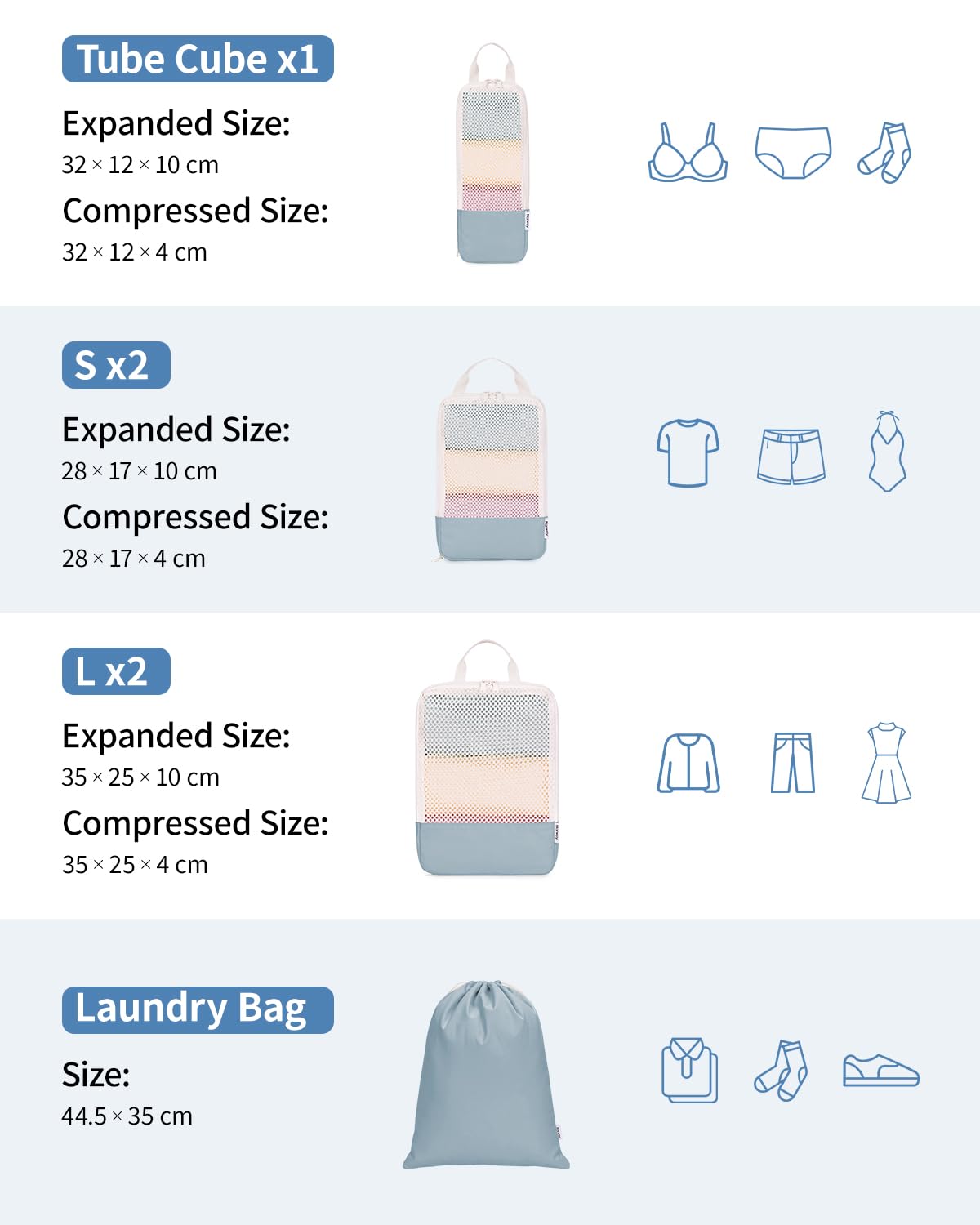 Sacs Rangement Compression Cubes Compression Voyage 8 Pièces - Organisateur Valise - Tissu Haute Densité - Noir Sacs Compression Voyage