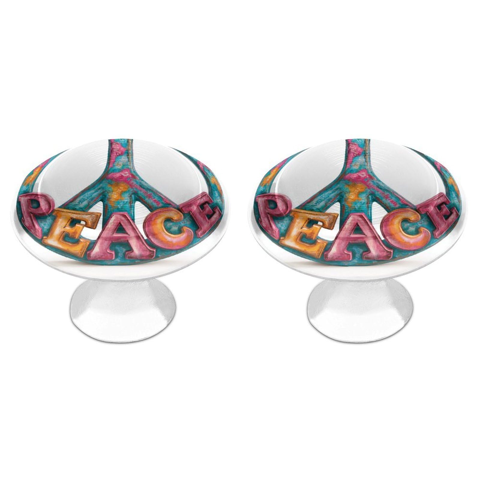 Jubonexis Large Peace Sign with Big Bold Letters Peace Round Drawer Cabinet Knobs Handles with Screws,2 Pcs, Drawer Dresser Knob Pulls Decor for Wardrobe Cupboard Home Office Kitchen