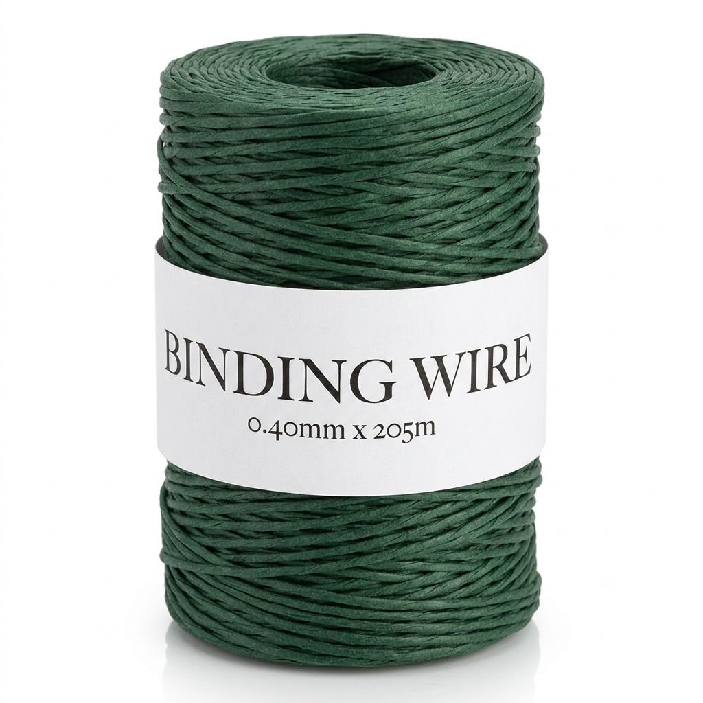 205m Paper Coated Binding Wire – 0.40mm Soft Florist Wire – Ideal for Wreath Making, Flower Arranging, and Craft Projects – Dark Green or Natural (Green, 1 Roll) — image 1