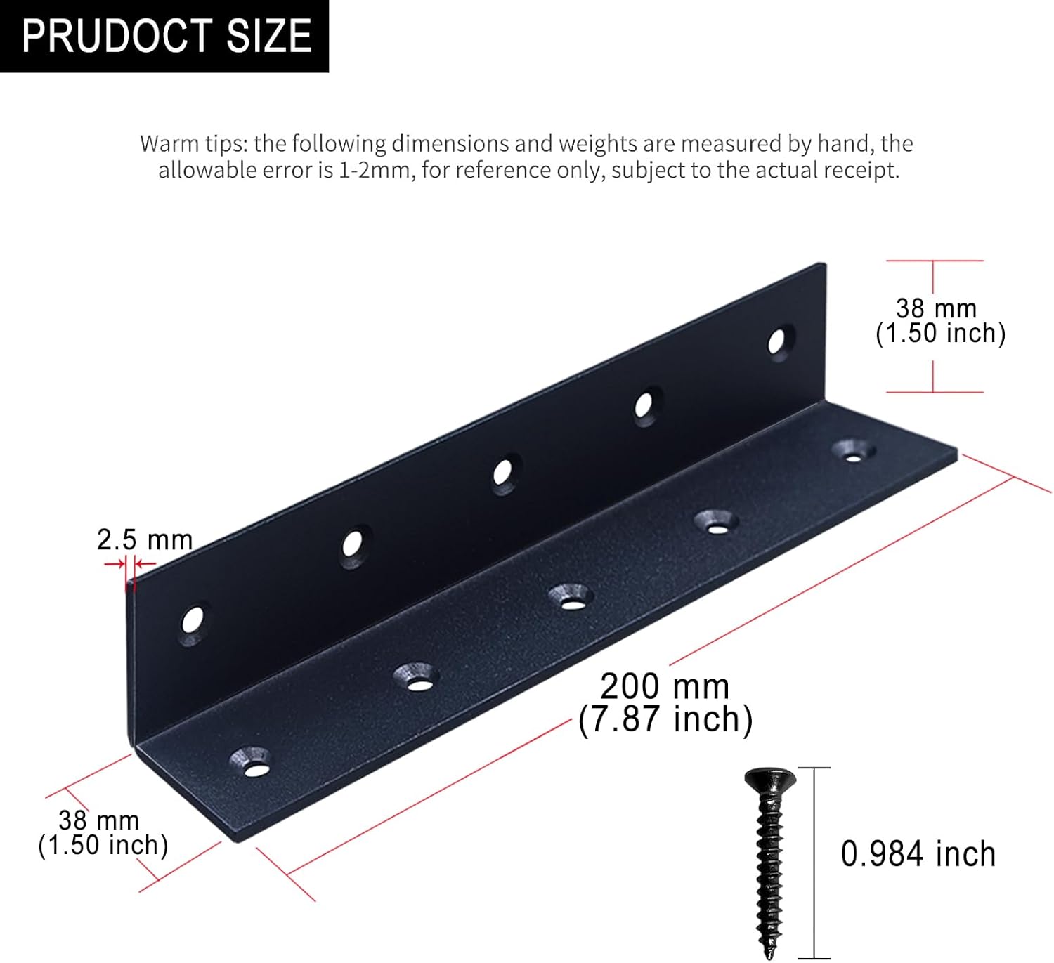 8" x 1.5" x 1.5" L Brackets Heavy Duty, Large Iron Corner Bracket Metal Joint, Thickness 2.5mm Including Screws, for Wooden Bookshelf Furniture Cabinet (Black-4PCS)