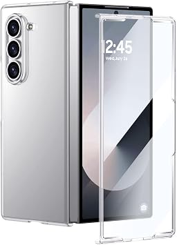 Vizvera for Samsung Z Fold 6 Case Crystal Clear, [Screen Protector] [Not Yellowing] Hard PC Ultra-Thin Anti-Scratches, Support Wireless Charging Protective Phone Case for Galaxy Z Fold 6 2024, Clear