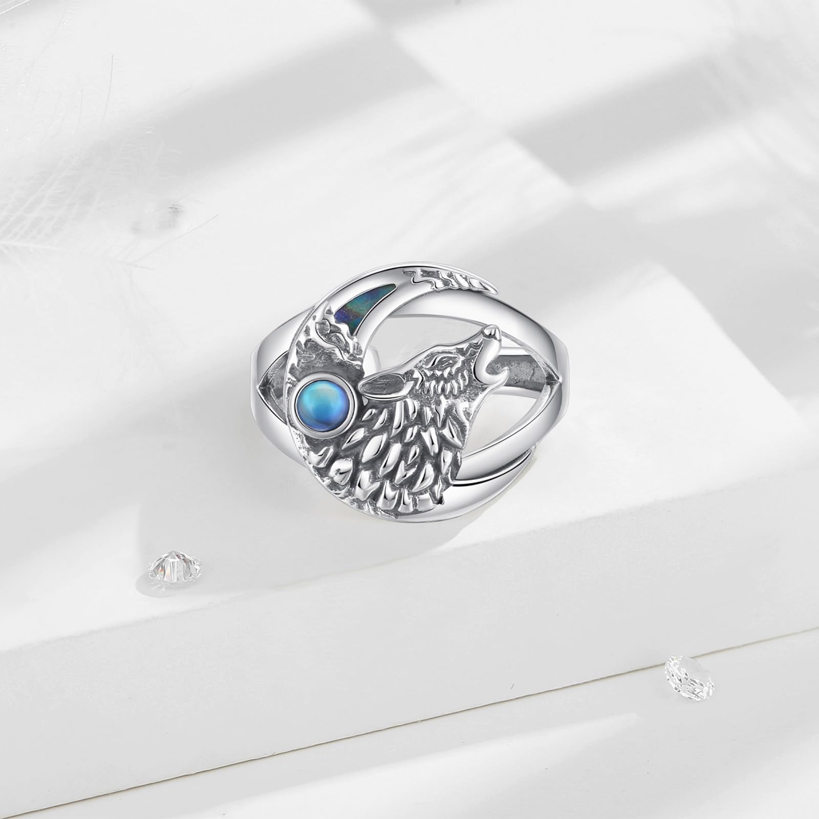 AEONSLOVE Drachen Ringe Silber 925 für Herren Damen, Wikinger Runen Vegvisir/Gothic Totenkopf Ring Verstellbar, Schlange Obsidian/Tetragrammaton Pentagramm/Wolf Offener Ring Vintage