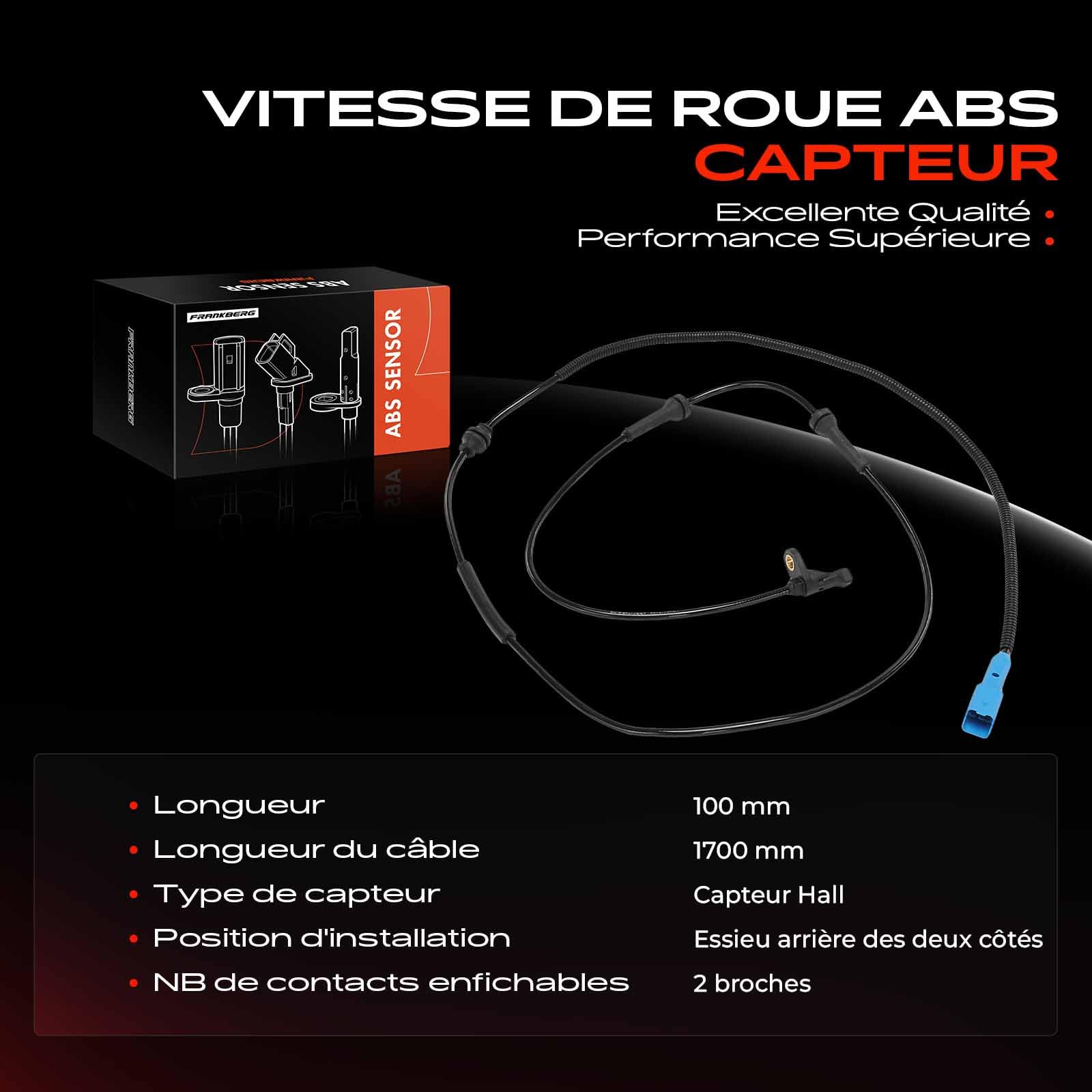 Frankberg Capteur ABS arrière gauche/droite 2 broches 454587 | Compatible avec: Fourgon/Combi C5 DE, C5 I DC, C5 Je casse DE