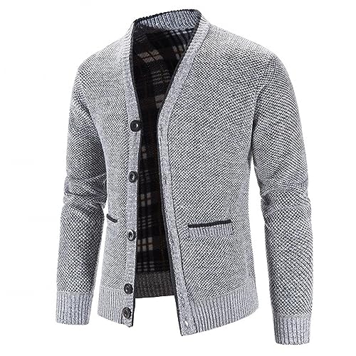 Mens V Neck/Shawl Collar Long Sleeve Button Up Knit Cardigan Sweater Slim Fit with Pockets Chunky Warm Open Front3