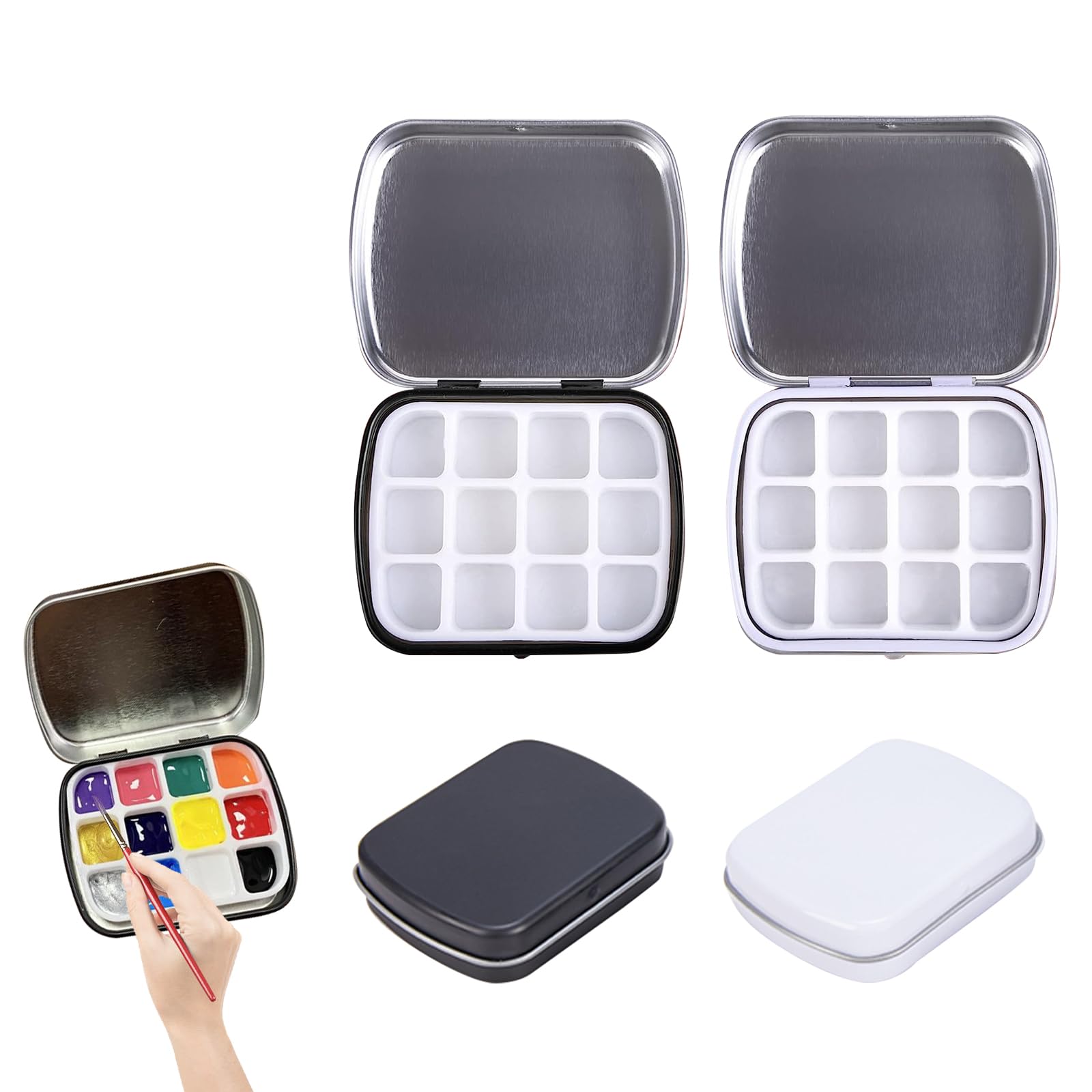 Amazon.co.jp: 2個セット 絵皿 パレット 小さい 12格 水彩画用