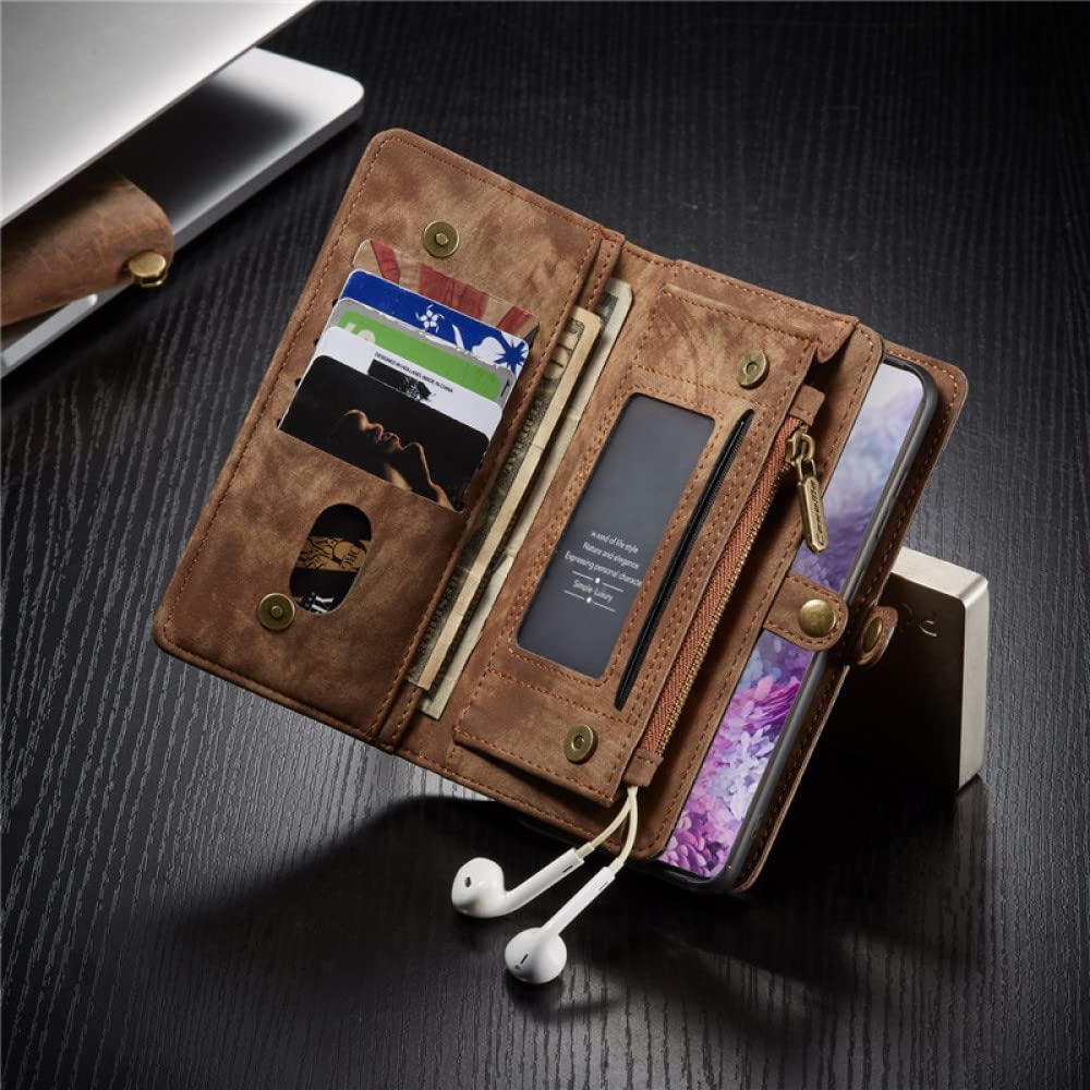 Funda de Cuero para Samsung S22 S21 S20 FE S10 S9 S8 Plus S7 Edge Wallet Card Cover para Galaxy Note 20 Ultra 10 9 8, marrón, Samsung S10 (5G)