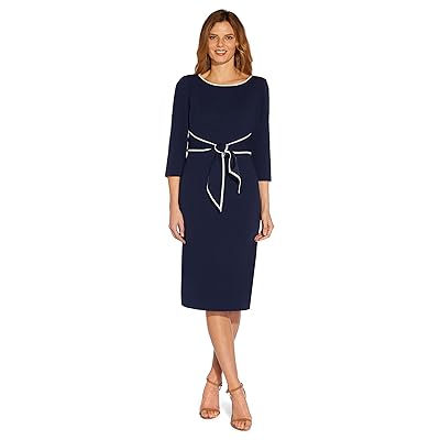 Adrianna Papell Stretch Crepe Tie Front Dress with Contrast Tipping Women