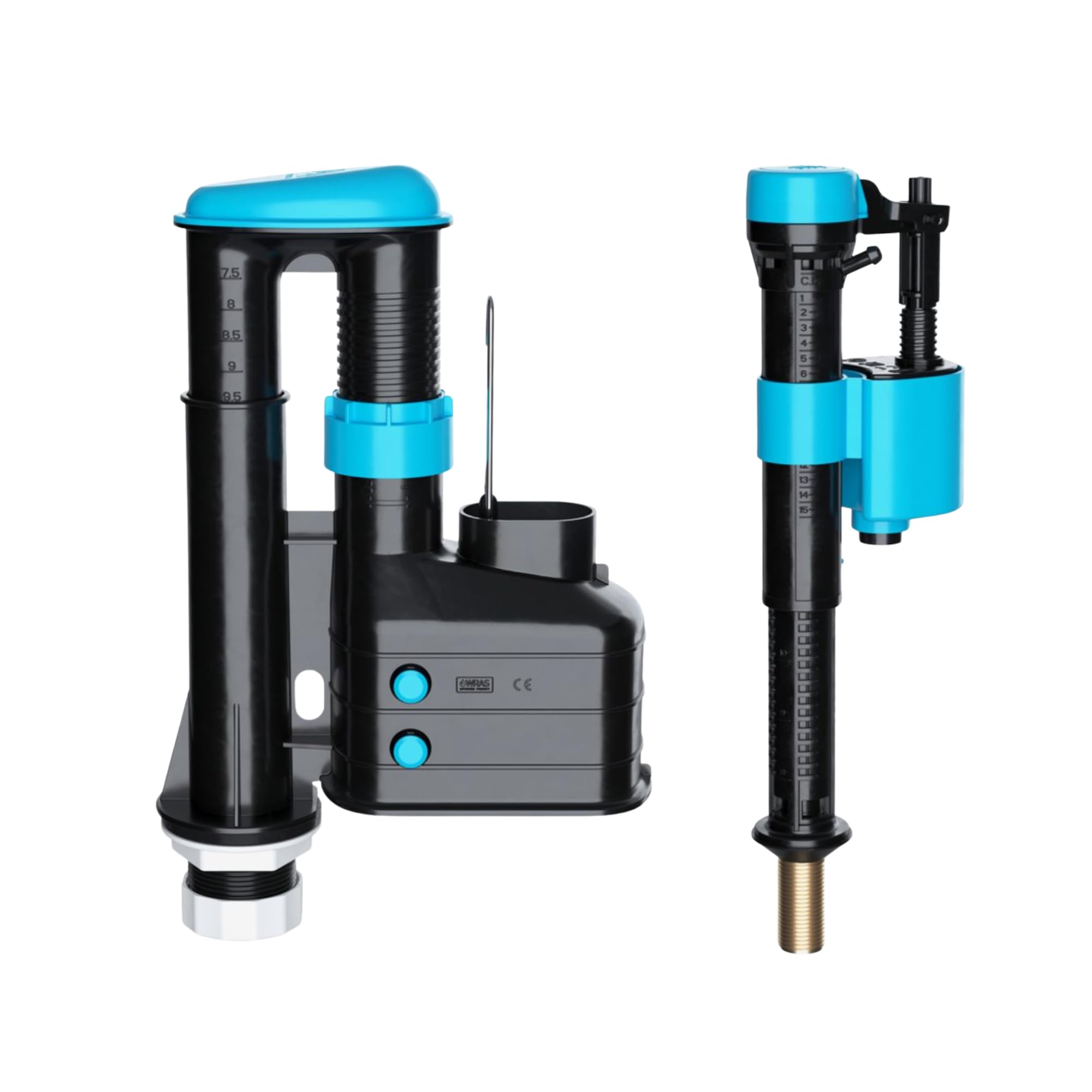 Toilet Flush System Replacement Kit with Fill Valve – Universal Lever Flush Toilet Syphon & Bottom Entry Toilet Fill Valve 1/2” Brass Thread (Dual Flush Toilet Syphon + Bottom Entry Fill Valve) — image 1