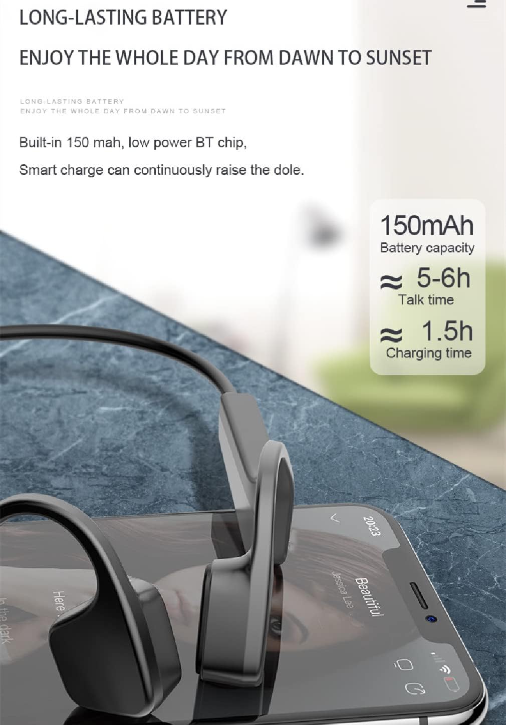 Open-Ear Bluetooth5.2 Bone Conduction Sport Headphones, Wireless Air Conduction Earphones with Built-in Mic, HD Call Noise Reduction, for Running and Workouts,Black