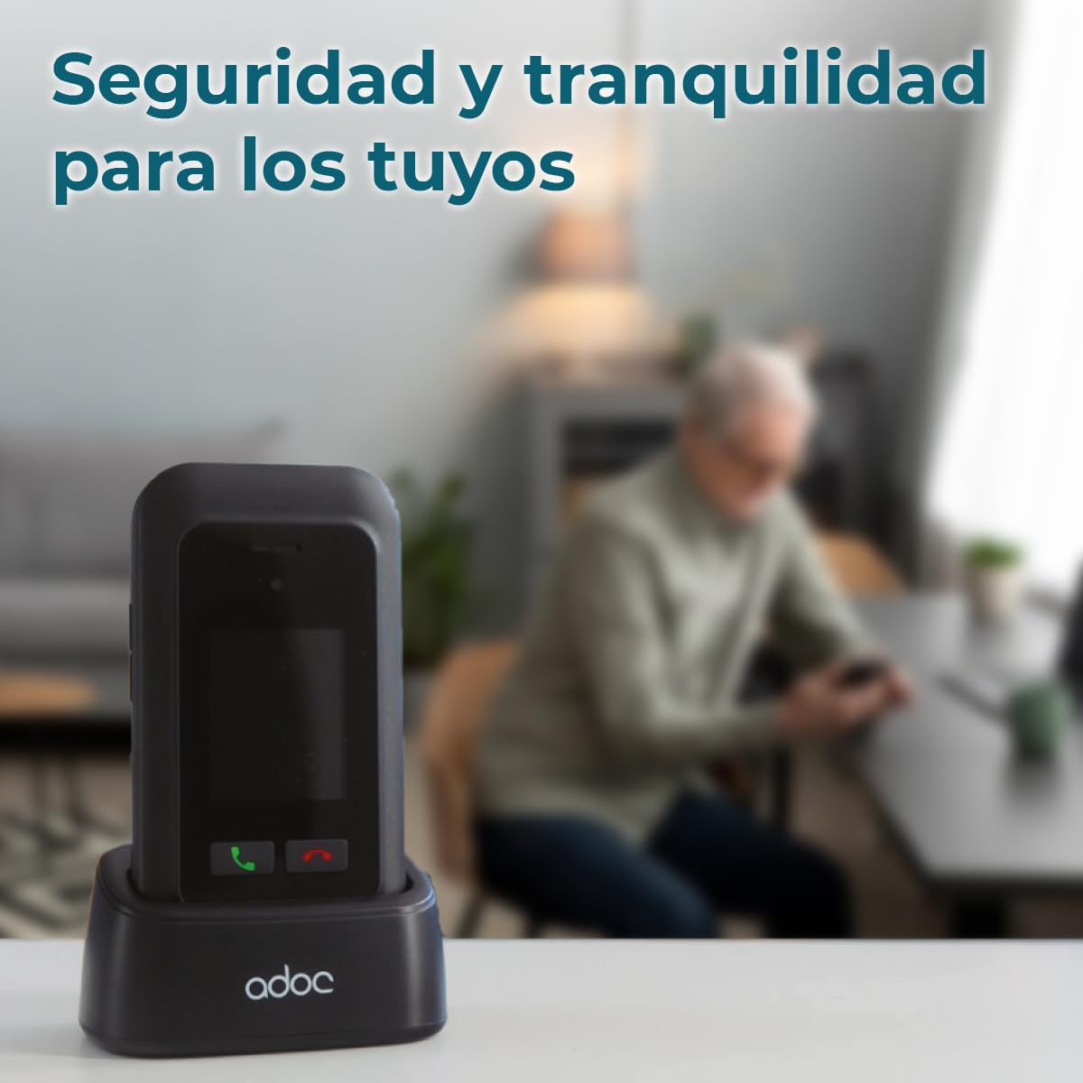 ADOC SC01 Teléfono Móvil 4G de Tapa para Personas Mayores, 2 Pantallas, Bluetooth, Wi-Fi, Linterna y Radio Teclas e Iconos Grandes, Botón SOS, Fácil Uso, 3 Memorias Directas. Compatible con audífonos.