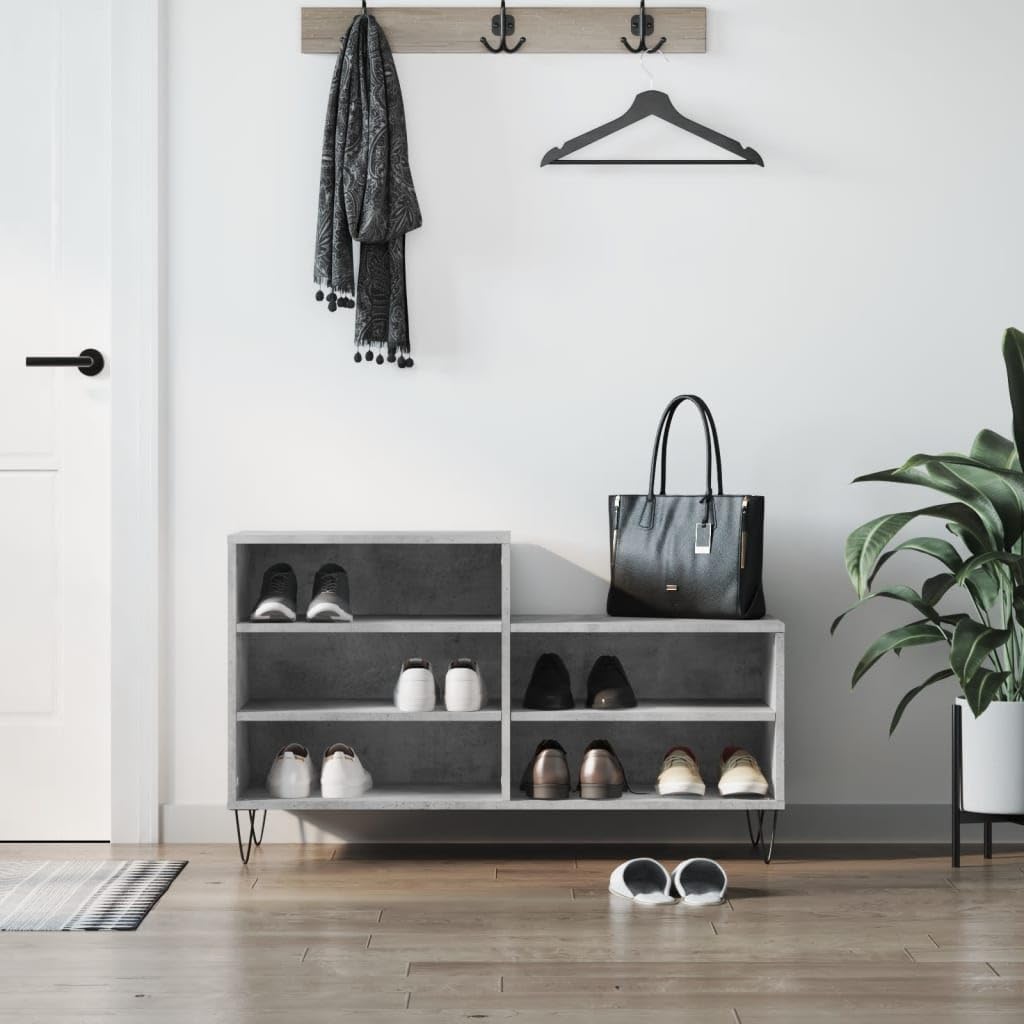 Armoire à chaussures gris béton 102 x 36 x 60 cm en bois et