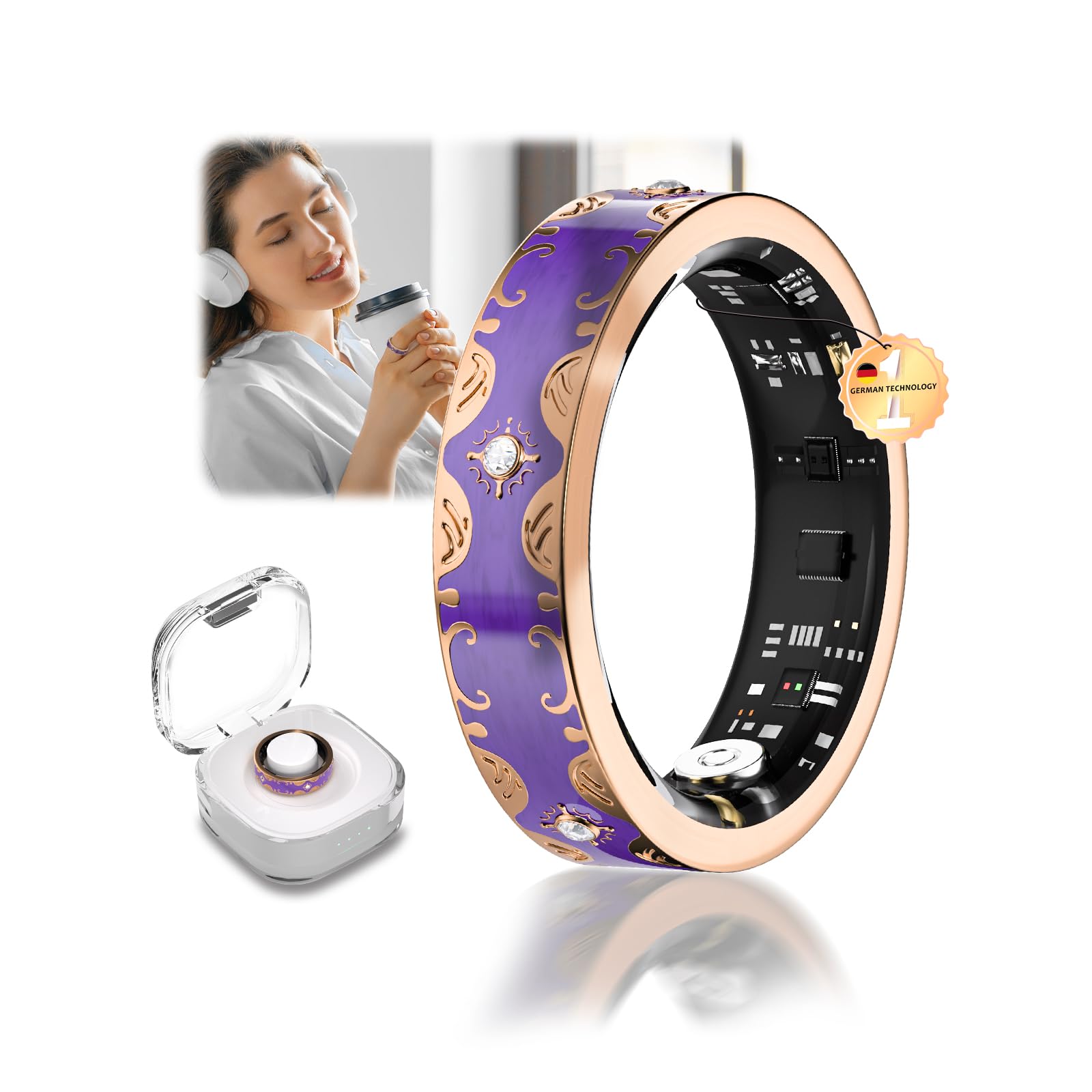 6 Gen Diamond Smart Ring and Wireless Charging Case 【Industry Rank 1-0 Measurement Error】 2026 Smart Ring for Women - Advanced Health Tracker for Wellness and Activity Tracking, Purple 9#-image-36