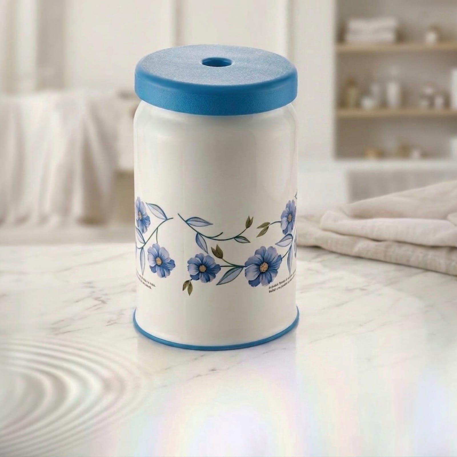 Plastic Stool with Floral Design, White and Blue, Cylindrical Shape and multipurposes Used-image-40