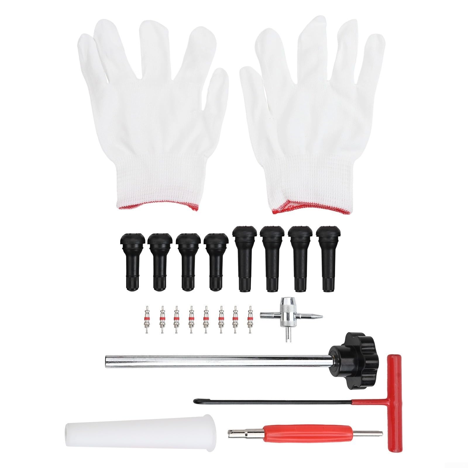 Kit de réparation de valve de pneu 22 pièces, kit d'outils de valve de pneu à changement rapide pour voiture, camion, moto, avec 4 valves TR413, outil de valve à 4 voies (noir)
