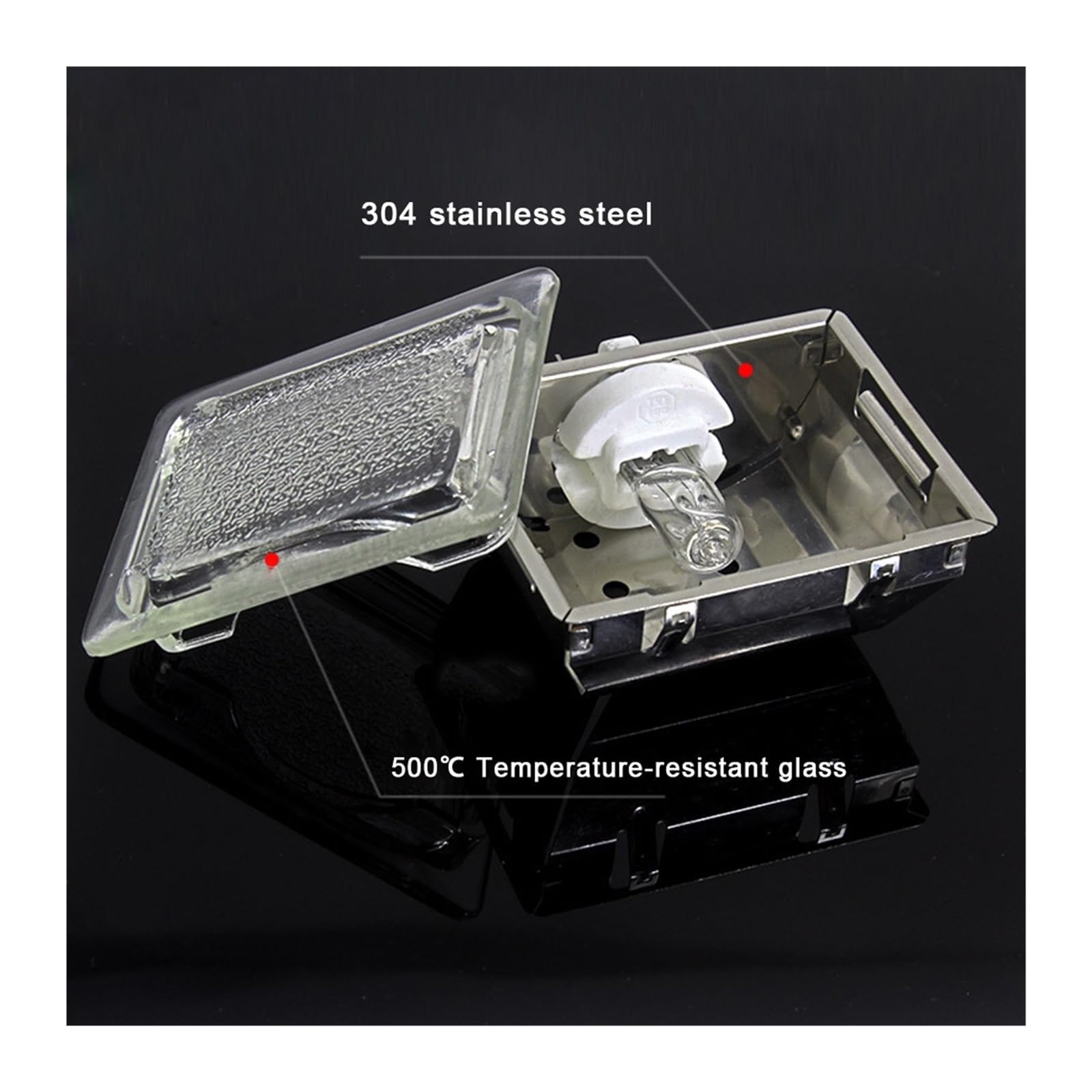 Kit Portalampada Quadrato Con Lampadina G9 40W Per Forno - Vetro 65x80 Mm - Universale