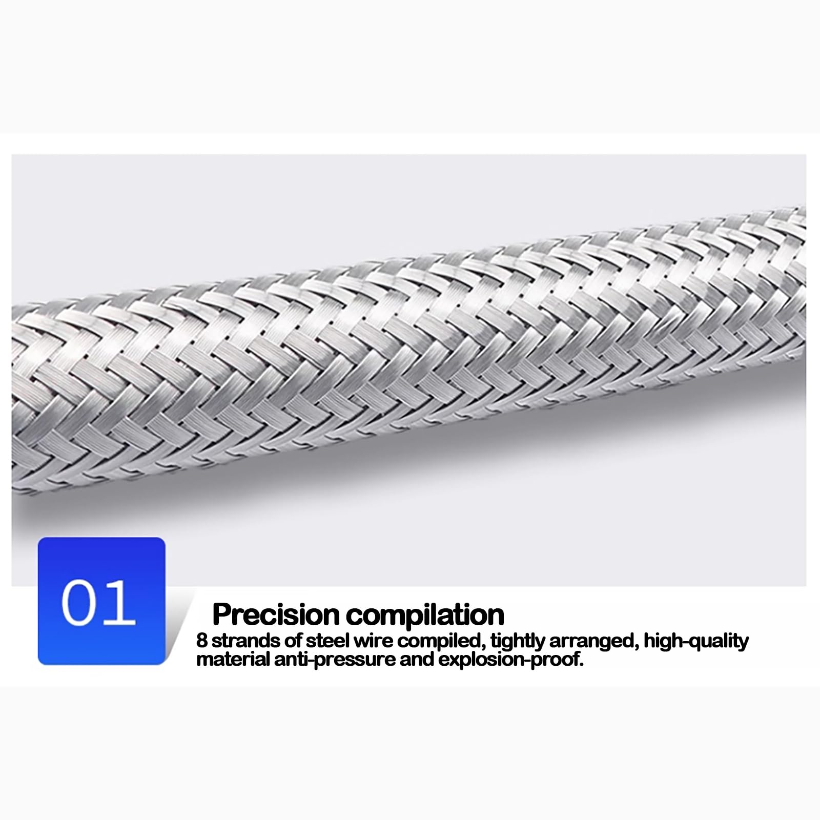 Tube flexible antidéflagrant en acier inoxydable 304, connecteur de ligne d'alimentation de robinet, tuyau en acier inoxydable 304 (G1-500MM,A)