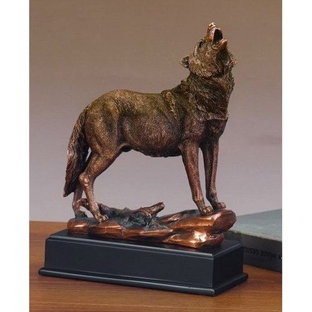 Howling Wolf Statue with Bronze Finish