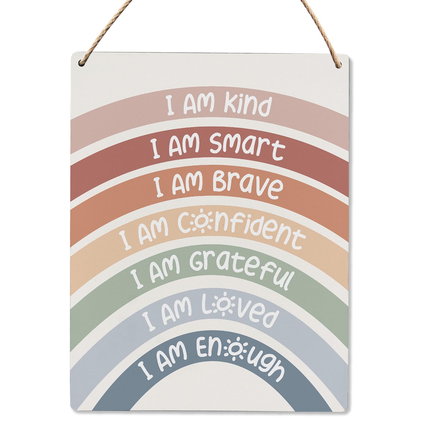 UYIKG Inspirational Rainbow Nursery Wall Decor, I Am Brave Kind Wood Sign, Calming Reading Corner Wall Decor for Kids Classroom Baby Gril Teen Room