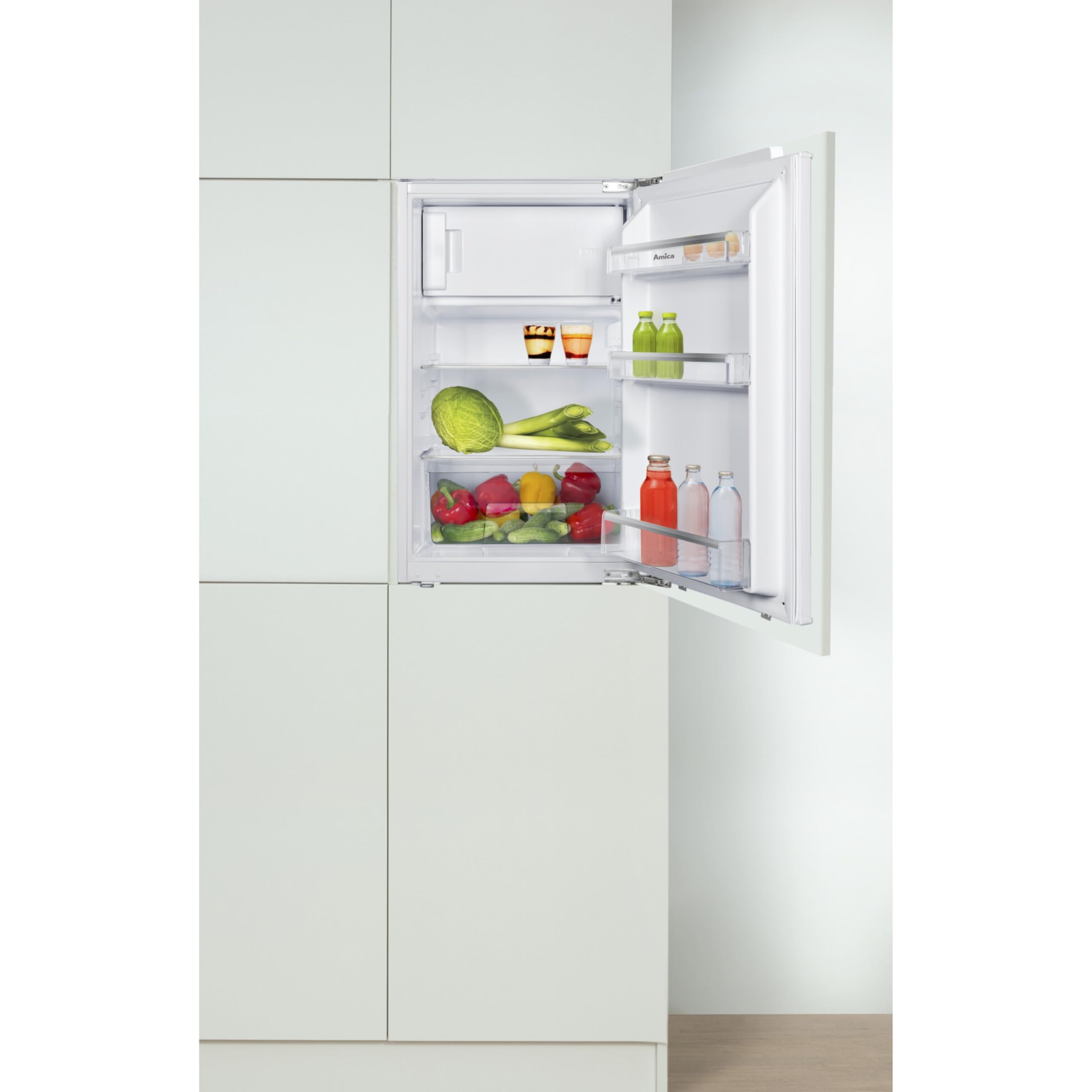 Amica Einbau‑Kühlschrank mit Gefrierfach Festtür‑Technik 880 mm Nische elektronische Steuerung Inverter‑Motor LED Beleuchtung 87,1 x 54 x 54 cm – Einbau Kühl Gefrierkombination