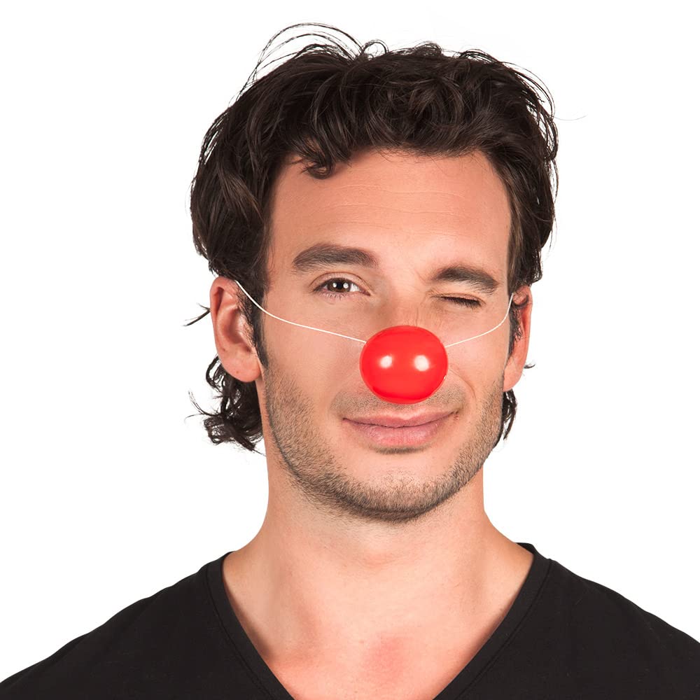 Boland Red Plastic Clown Nose, Pack of 24 with Elastic Band, Fancy Dress Costume Accessory for Parties Carnivals