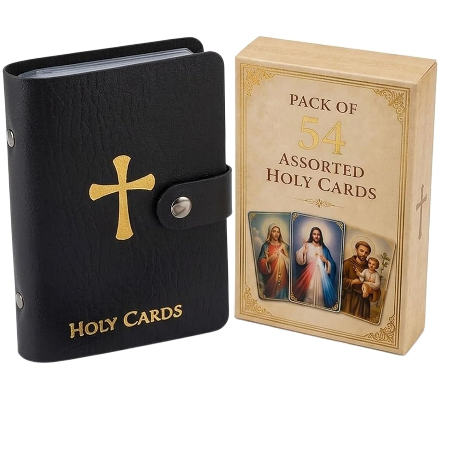 Holy Card Holder Book, Catholic Prayer Card Organizer with Snap Closure, Faux Leather Holy Cards Holder for 40 Prayer Cards, Pocket Card Book for Mass, Church, Travel (Black) — image 1