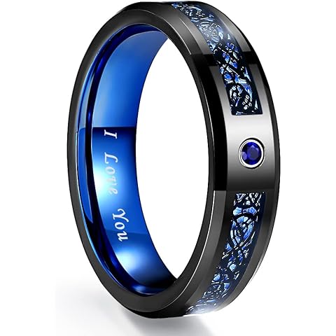 NUNCAD 6mm Mens Engagement Rings with Blue Carbon Fiber Inlay Celtic Tungsten Carbide Rings Black Plated Size Q Cover