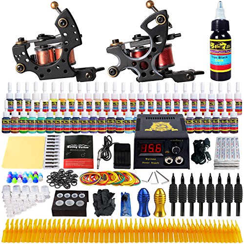 Solong Tattoo Complete Starter Beginner Tattoo Kit 2 Pro Machine Guns 54 Inks Power Supply Foot Pedal Needles Grips Tips TK211
