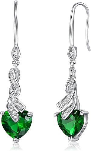 CiNily Heart Dangle Drop Earrings for Women Hypoallergenic, 14K White Gold Plate
