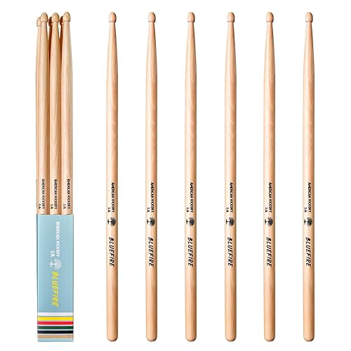 Bluefire Classic 5A Drumsticks-6 Sticks(3 Pairs),American Hickory with Acorn Tip,Weight