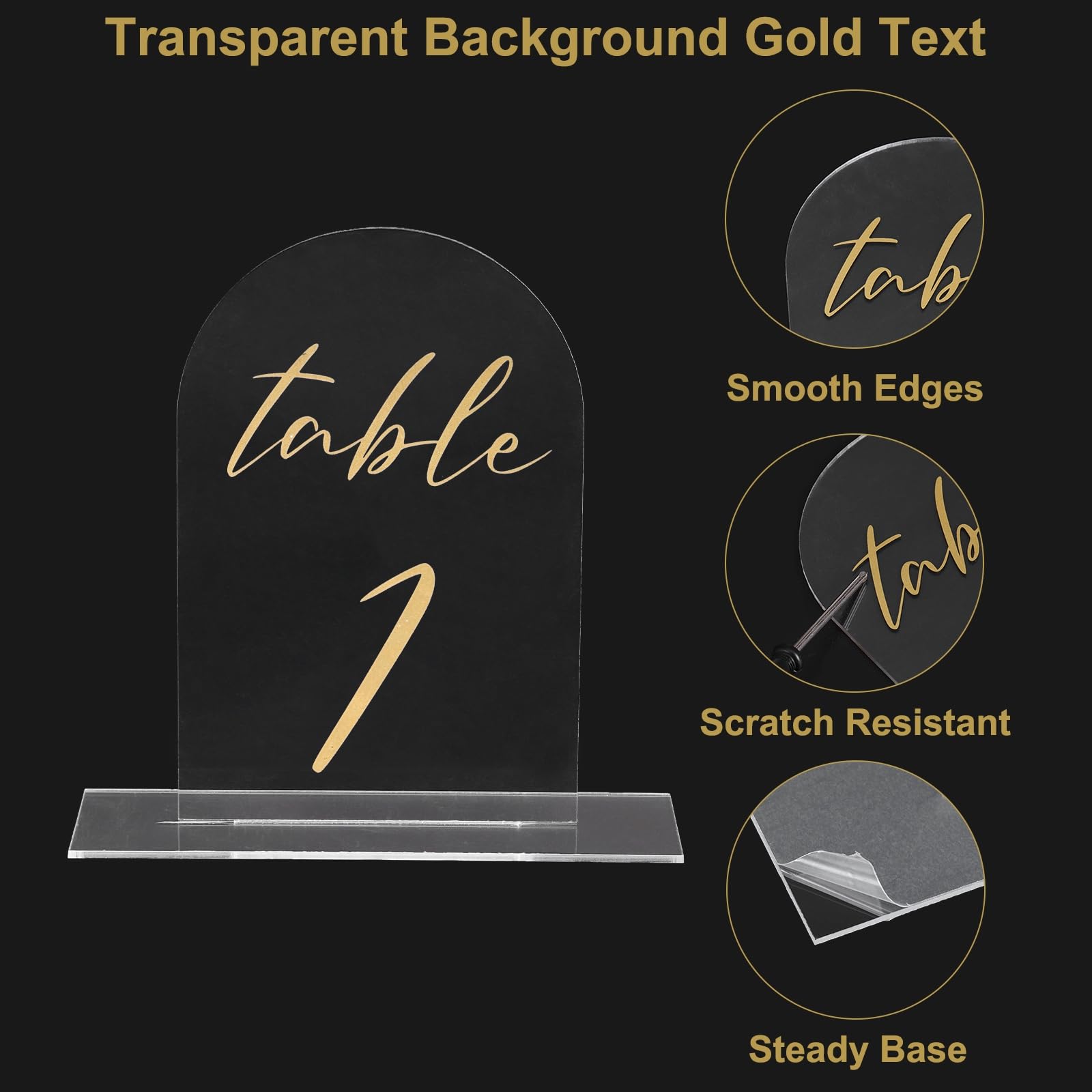 PATIKIL Numéros de Table Mariage 1-20, 15x10cm Support Plaque de Numéro de Table Acryliques pour Marque Place Mariage Fête Anniversaire Réceptions Événements, Fond Transparent Texte Doré