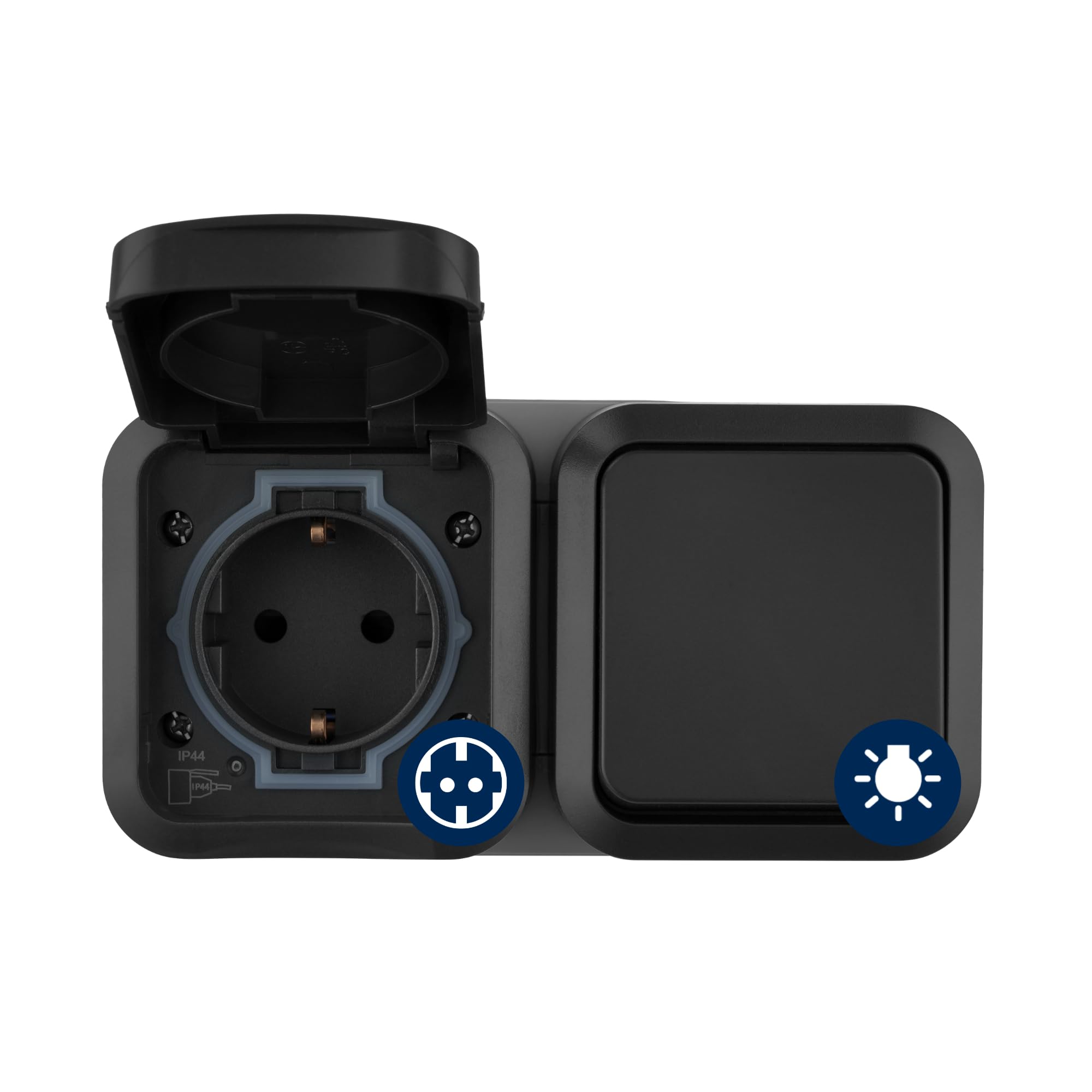 Rev Anthracite 0004970400 Aquastorm Socket - A/W Switch Combi, Wall Socket, Ip55, Surface-Mounted Horizontal,