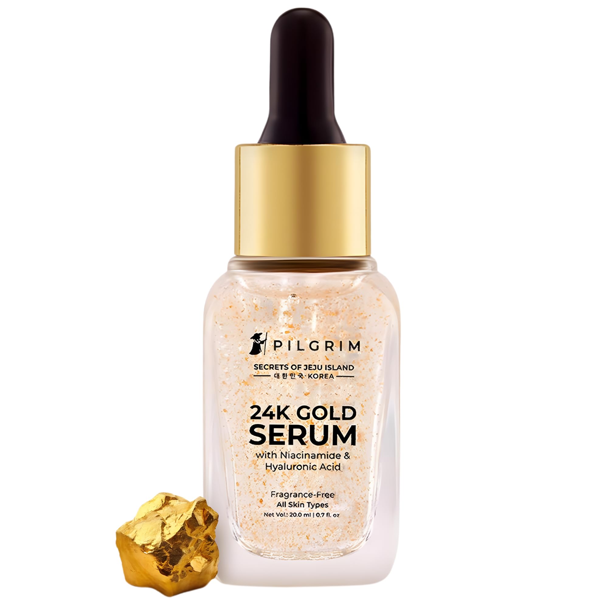 Pilgrim 24K Gold Face Serum With Niacinamide & Hyaluronic Acid, Dewy Primer For Face Make-Up For All Skin Types, Korean Skin Care For Unisex, 20ml