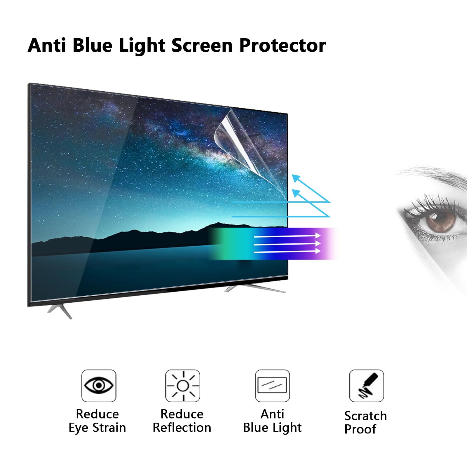 Protecteur D'écran Anti-Lumière Bleue, Film Filtrant Anti-Rayures Pour Téléviseur Film De Protection Bloquant La Lumière Bleue Pour Écrans LCD, LED Et OLED 4K HDTV,43" 942x529mm