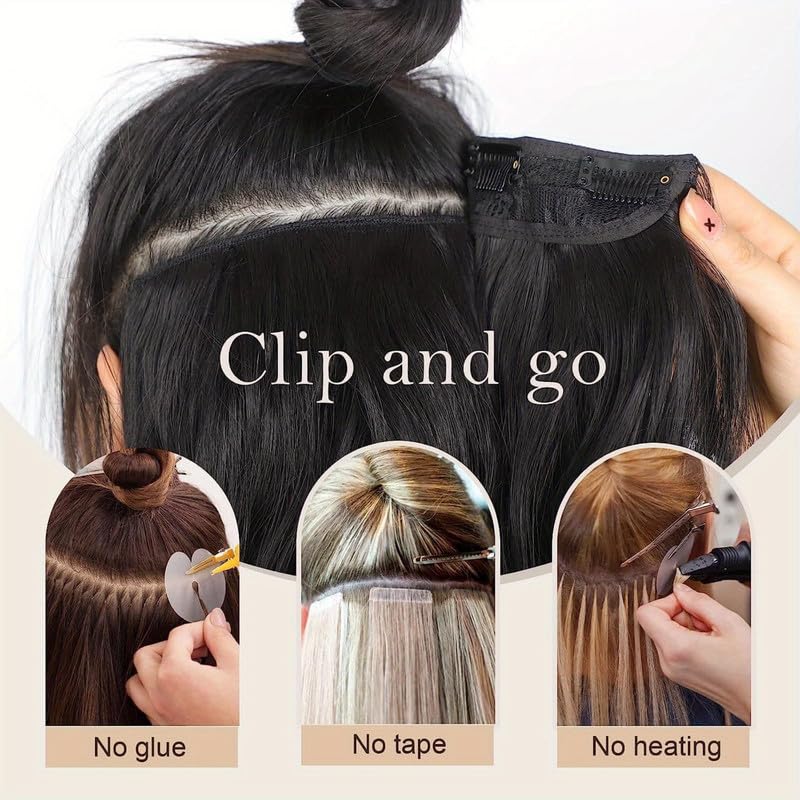Image of 24 inch Heat Resistant Clip In Synthetic Straight Hair Extensions - Synthetic Hair Extension /Ponytail Long Braided Ponytail With Elastic Hair Ties Synthetic Hair Extensions (Style 9)