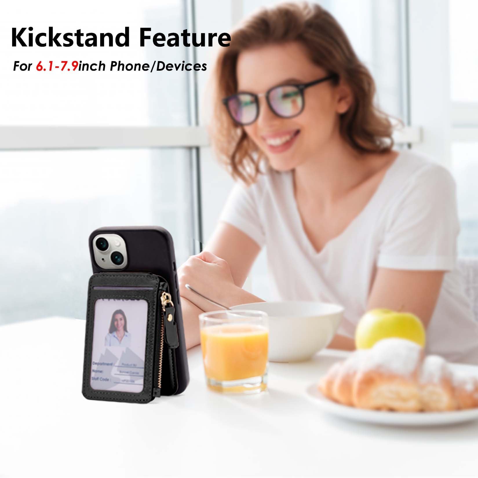 M-Plateau Handy-Geldbörse zum Aufkleben – schlanker, langlebiger und stilvoller Kartenhalter aus PU-Leder mit 3M-Kleber und abnehmbarem Umhängeband für iPhone und die meisten Smartphones (schwarz)