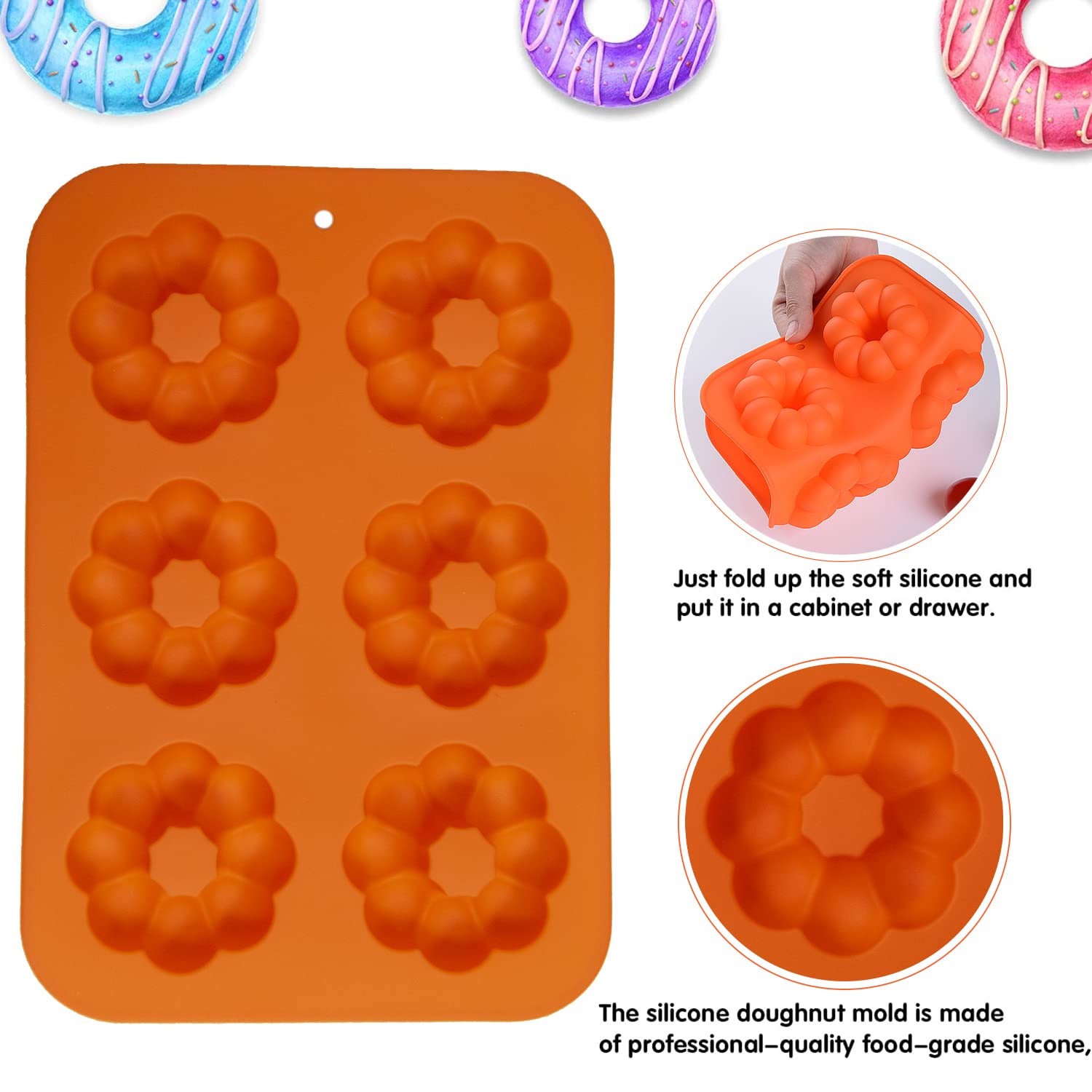 3 Pack Silicone Donut Pan, Just Pop Out, Non-Stick Doughnuts Baking Pans for Donuts, Muffin, Cake Biscuit Bagels, Just Pop Out - Oven & Dishwasher Safe