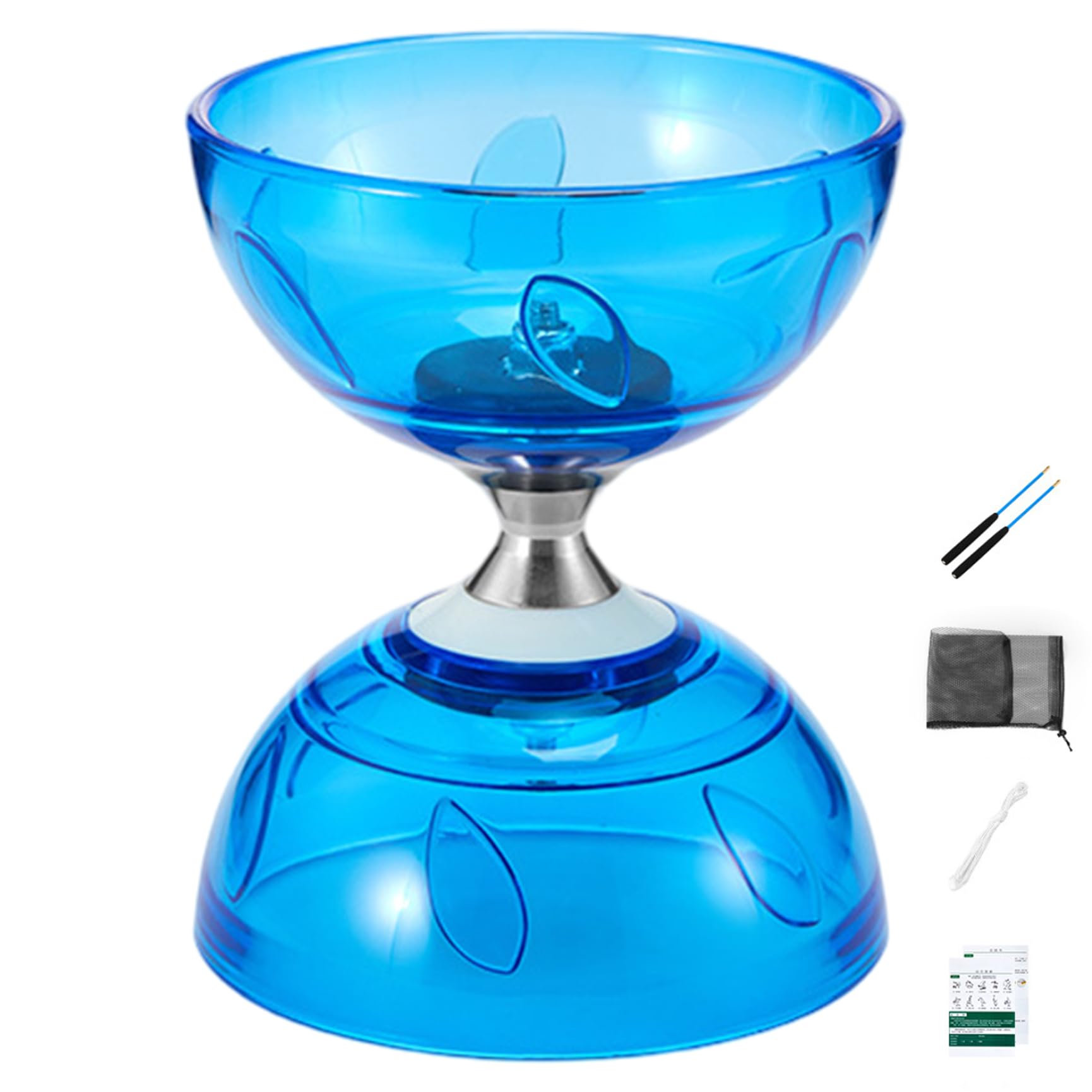 Set Yoyo Cinese con Triplo Cuscinetto Diabolo Yoyo Blu con Borsa a Rete con Corde per Bambini e Adulti