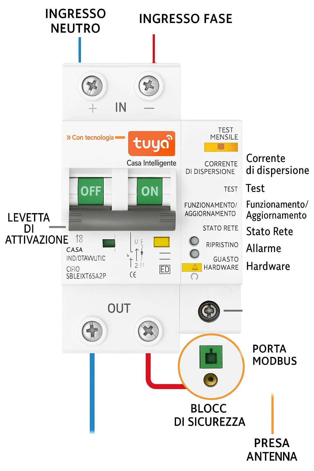 Interruttore Differenziale RCBO WiFi 1P+N 16A con Protezione Tuya Smart per Impianti Domestici – ESR3516