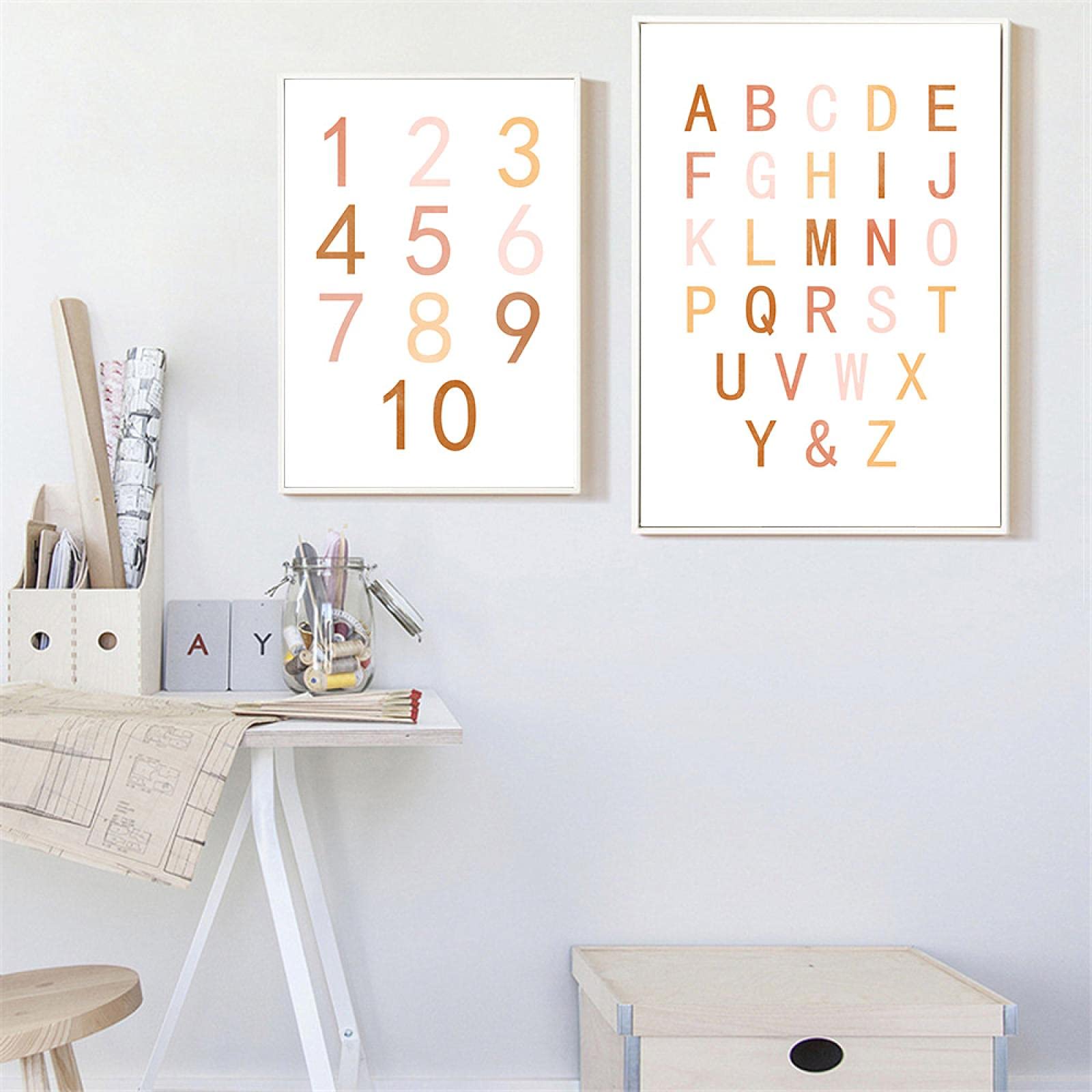 ABC Alphabet Art Toile Impression Nombre Pépinière Peintures Enfants Education Mur Art Affiche Mur Photos Enfants Chambre Décor 70x100cm (28x39in) x2 Sans Cadre