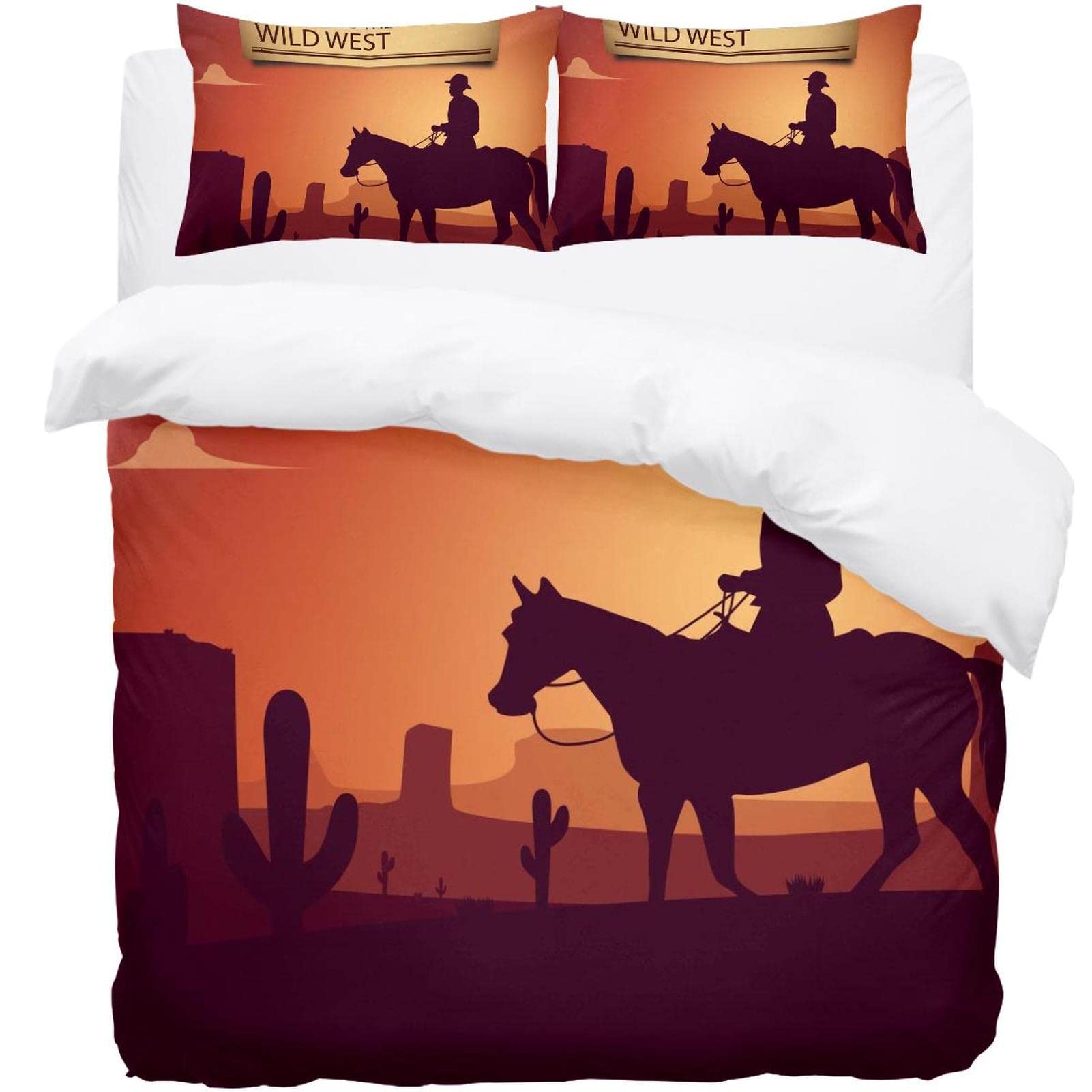 Parure de lit Wild West anti-plis avec housse de couette douce et 2 taies d'oreiller