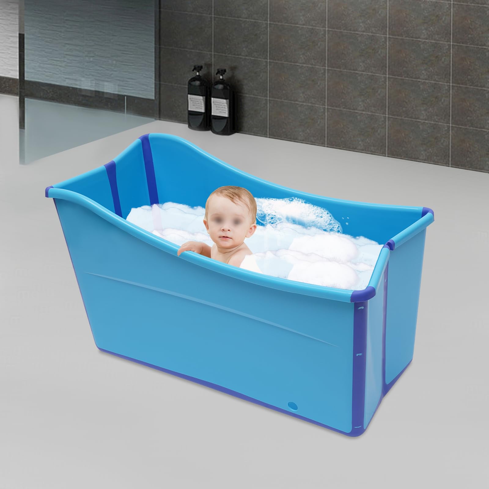 Vasca da bagno pieghevole per adulti, 80 cm, per piccoli bagn| vasca da bagno portatile pieghevole da appoggio blu