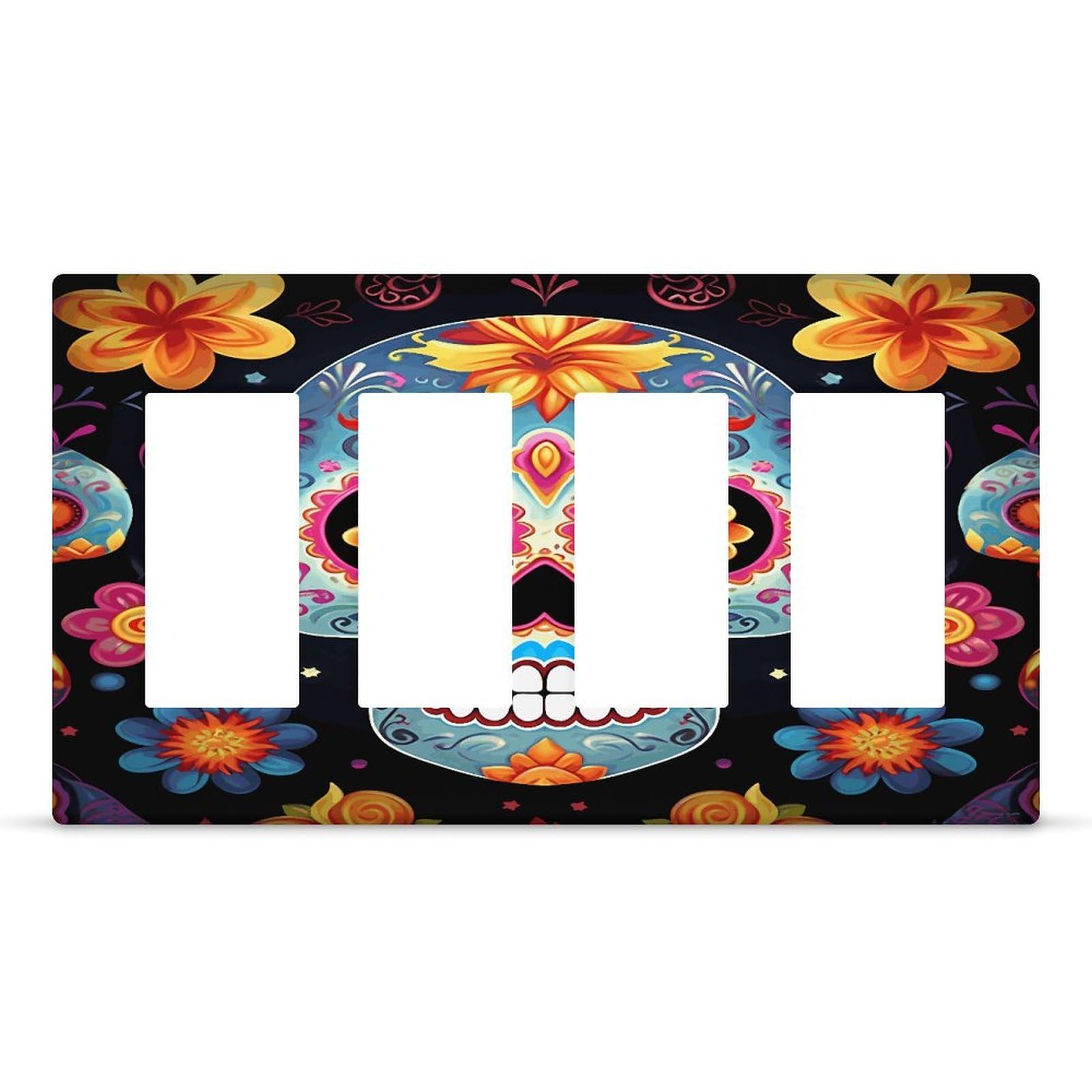 Sugar Skulls Outlet Cover Fashion Hidden Screw Light Switch Cover Exquisite Decorative Wall Plate Polycarbonate Thermoplastic 4-Gang Faceplate Covers