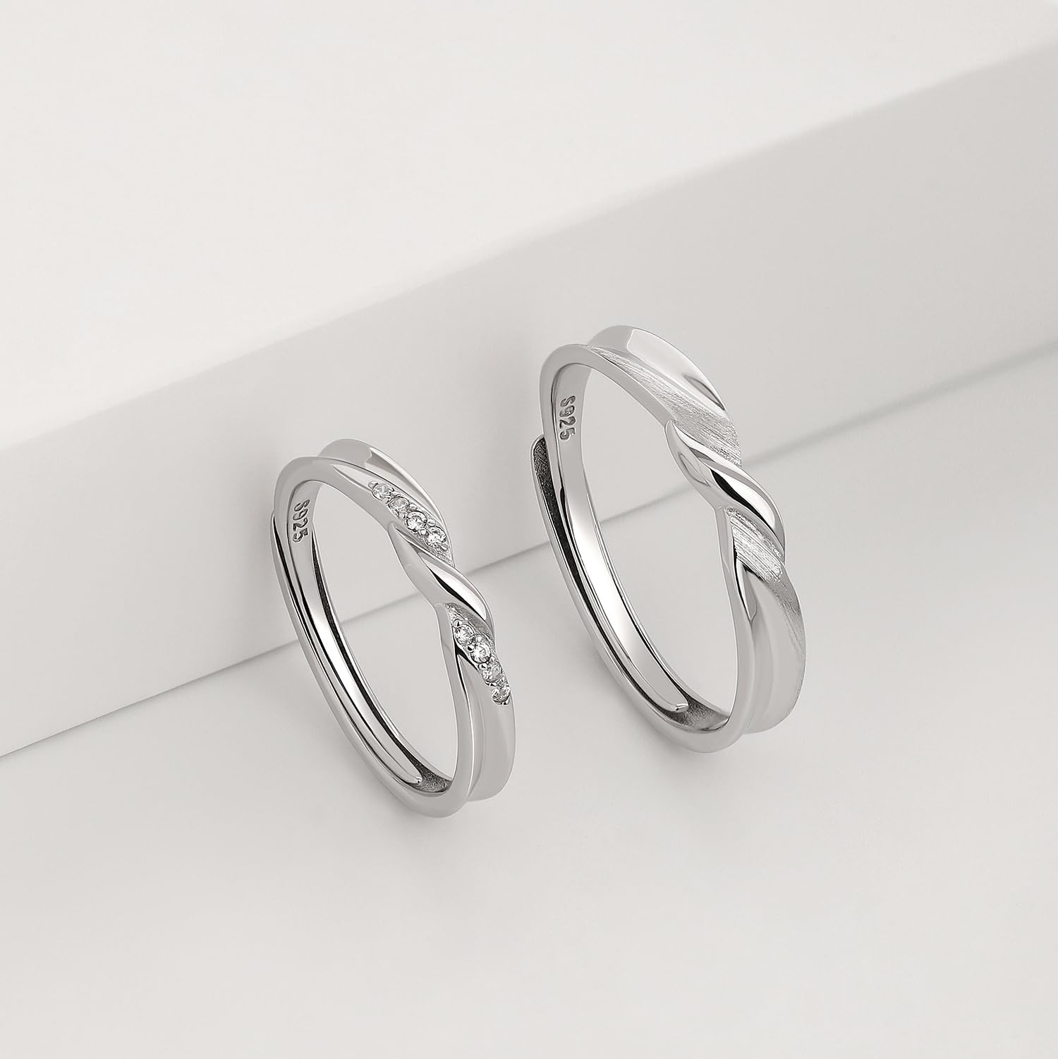 Meissa Alianzas Anillos de Compromiso Ajustables para Pareja Plata de Ley 925 Mujer 2,5mm con Circonita & Hombre 3,2mm Joyería Nupcial para Aniversario Boda San Valentín (Juego de dos anillos)