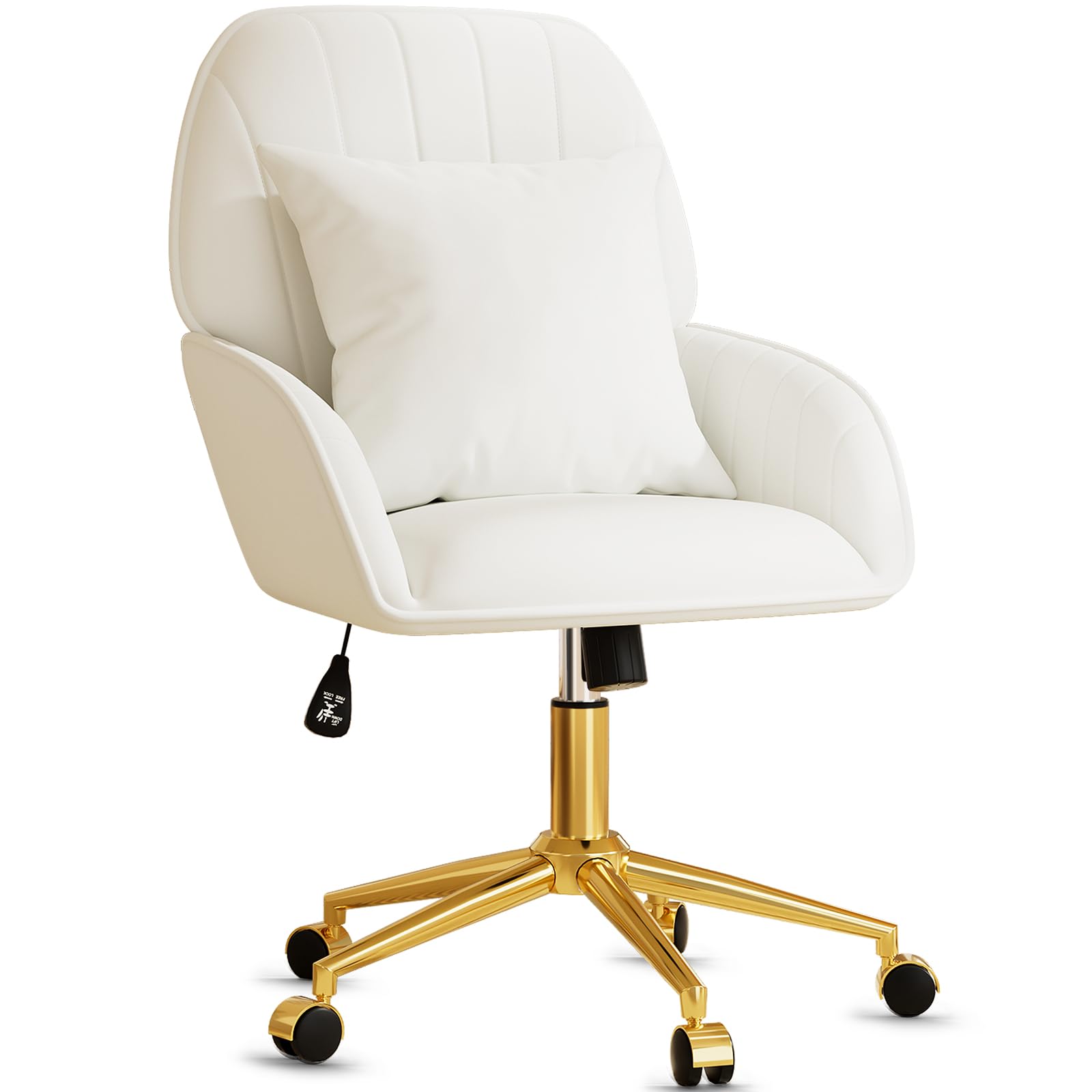 Home Office Desk Chair Comfy with Adjustable Swivel Wheels Modern Velvet Makeup Vanity Chair with Back Pillow Ergonomic