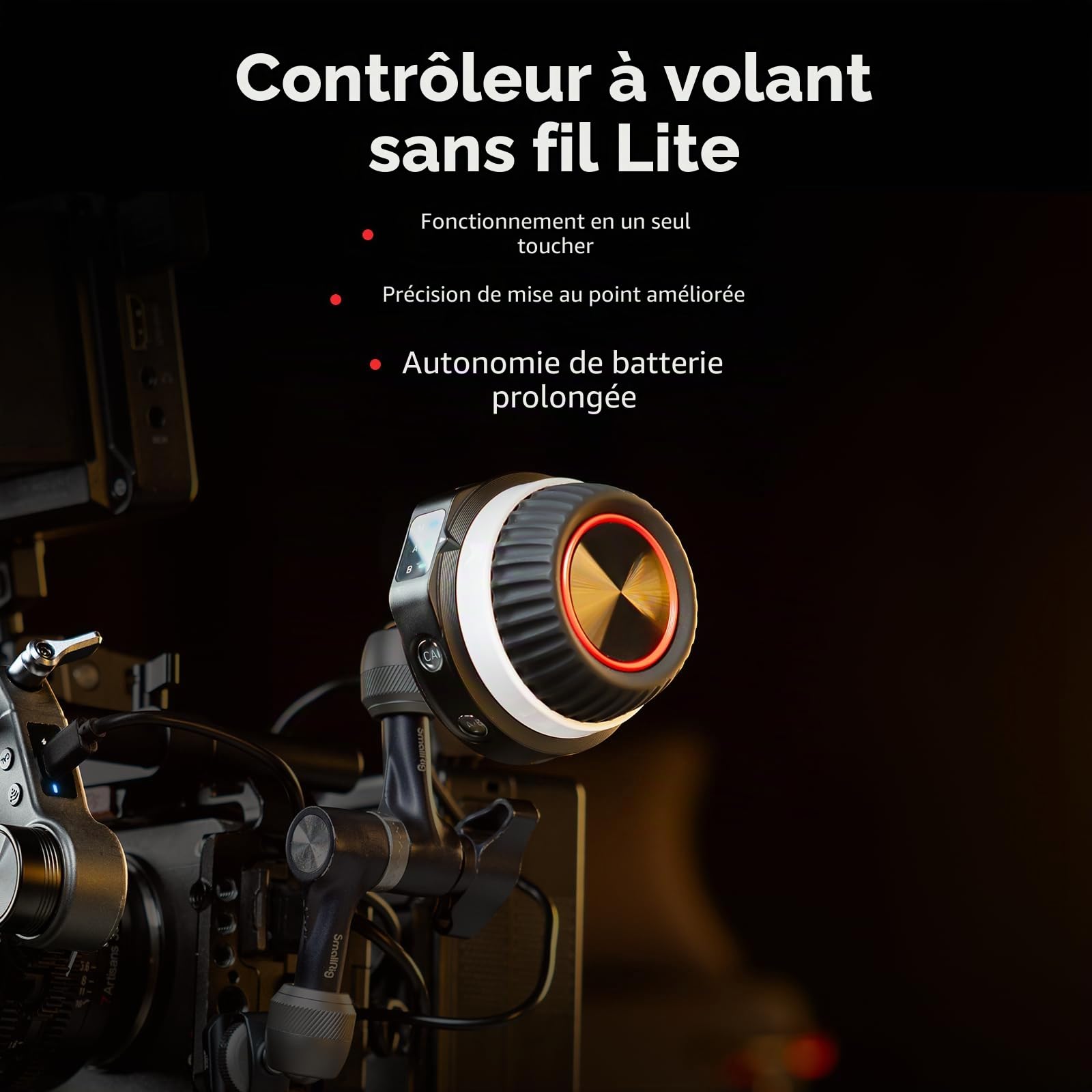 SMALLRIG Contrôleur de Volant Sans Fil (Lite) pour Follow Focus, Marquage A/B à une Seule Touche, Autonomie de la Batterie de 21 Heures, Contrôle Simplifié, Légère, Confortable et Compacte - 4295